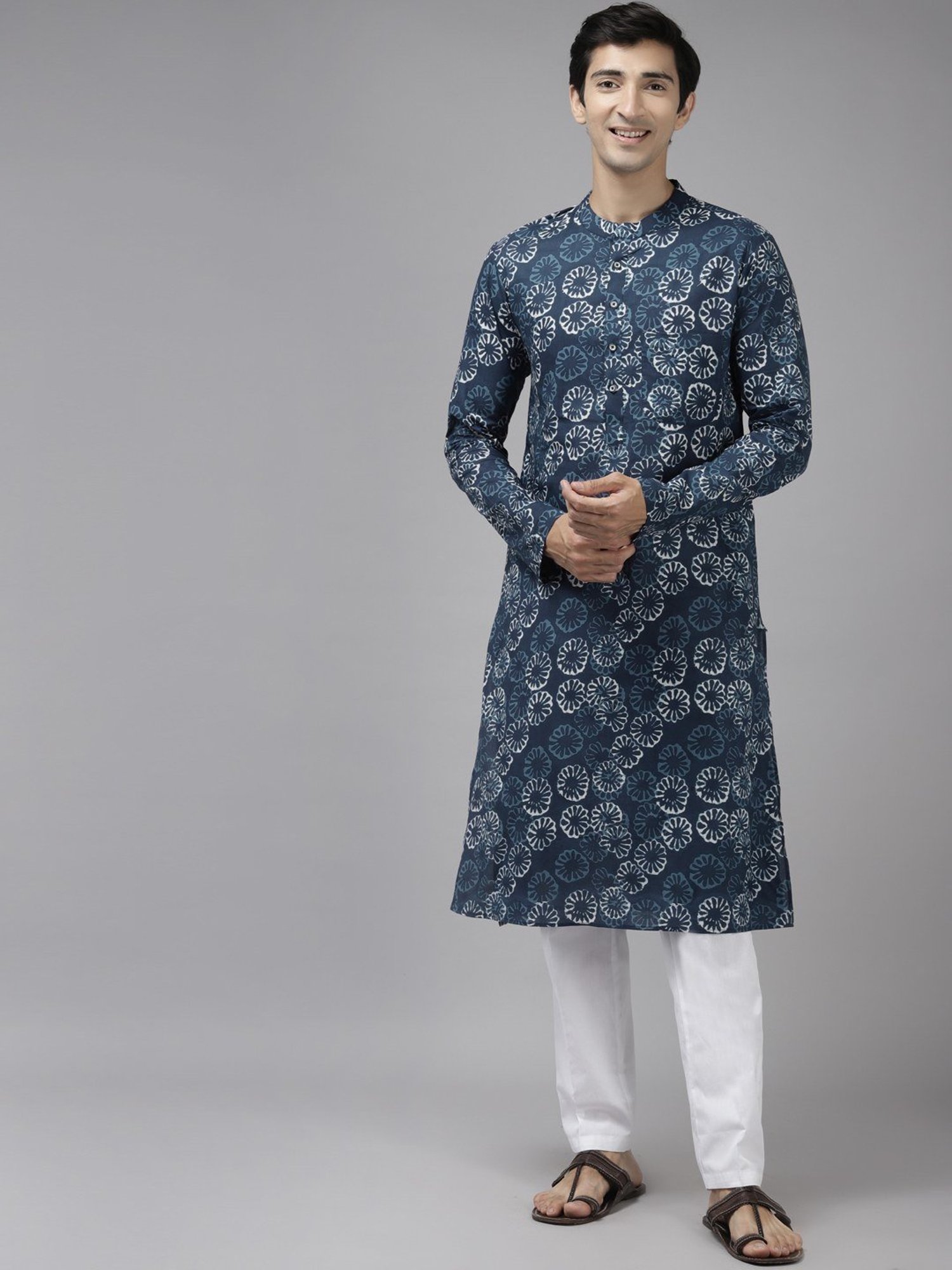 See Designs Blue & White Cotton Regular Fit Printed Kurta Bottom Set