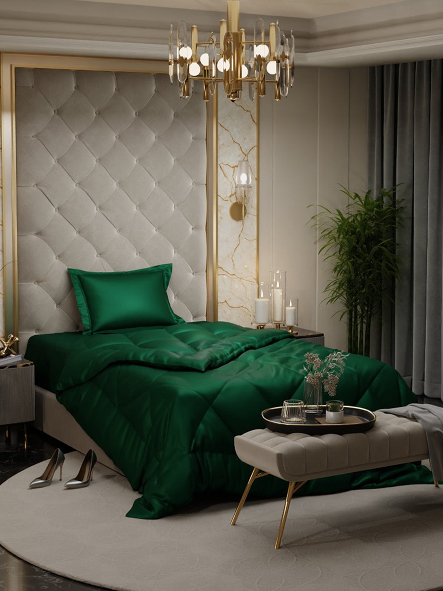 Stoa Paris Date Night Green Polyester 150 GSM Single-Sized Comforter - Set of 1