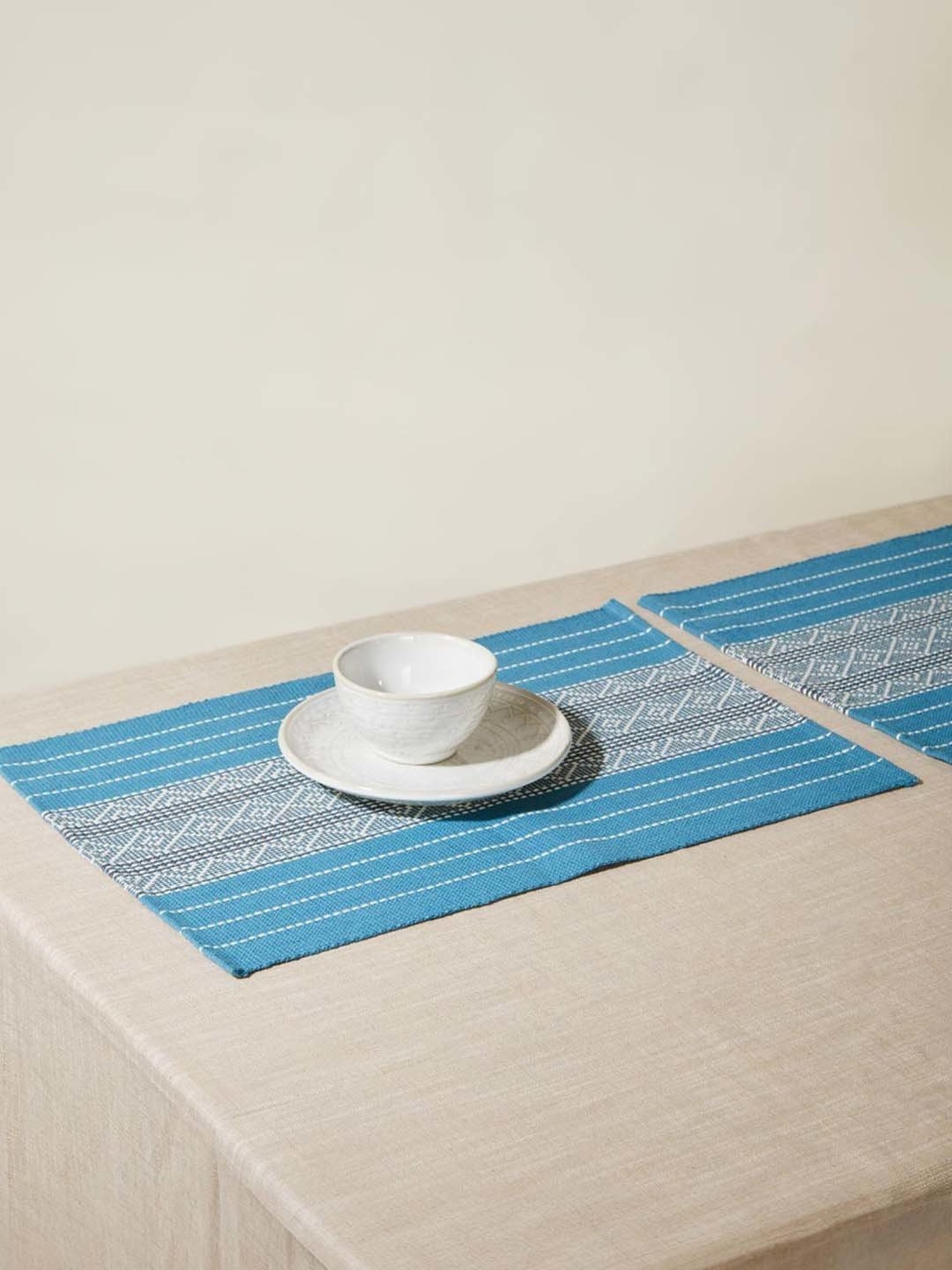 Fabindia Saumya Blue Cotton Mats - Set of 6