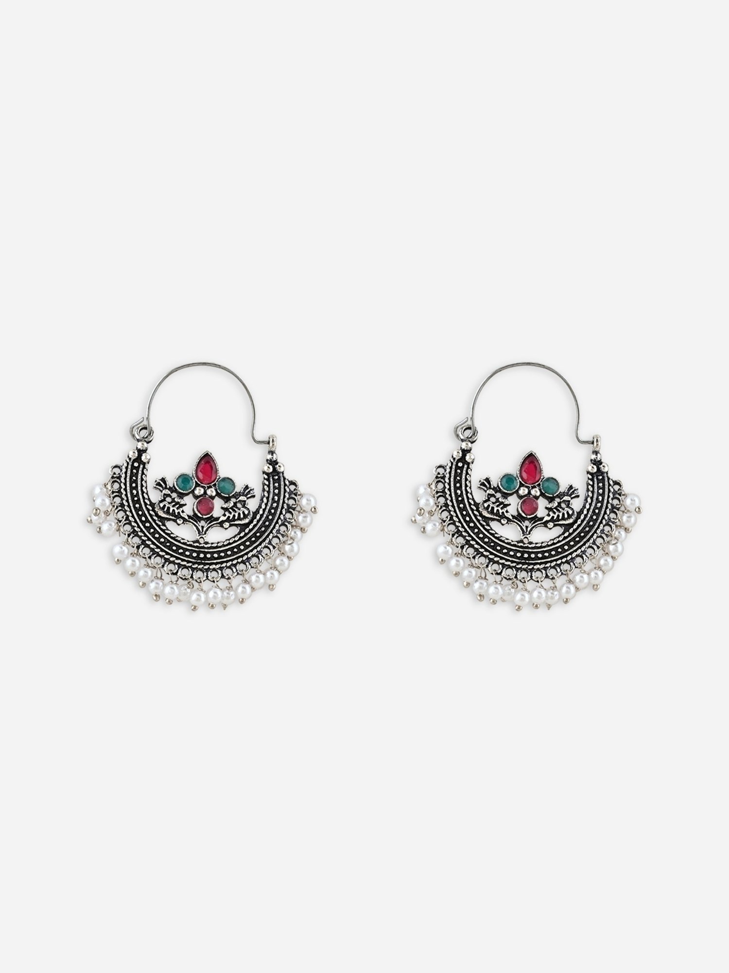Fida Oxidised Silver Plated Baby Pink Bali Earrings for Women
