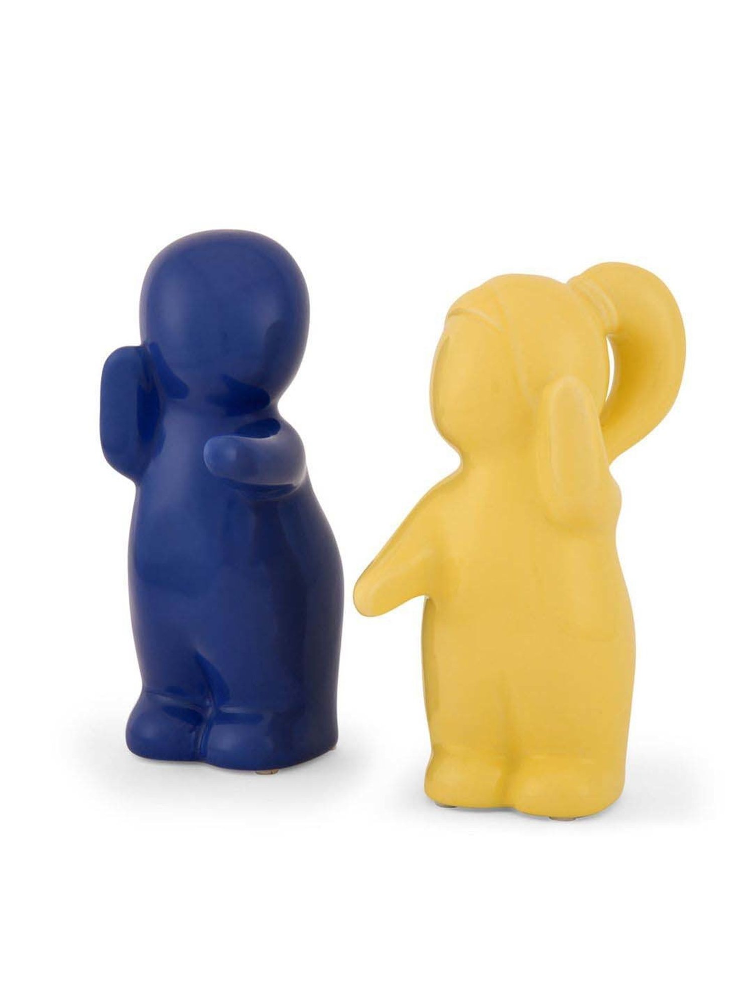 @home Yellow & Blue Resin Two Children Hugging Decorative Showpiece - Set of 2