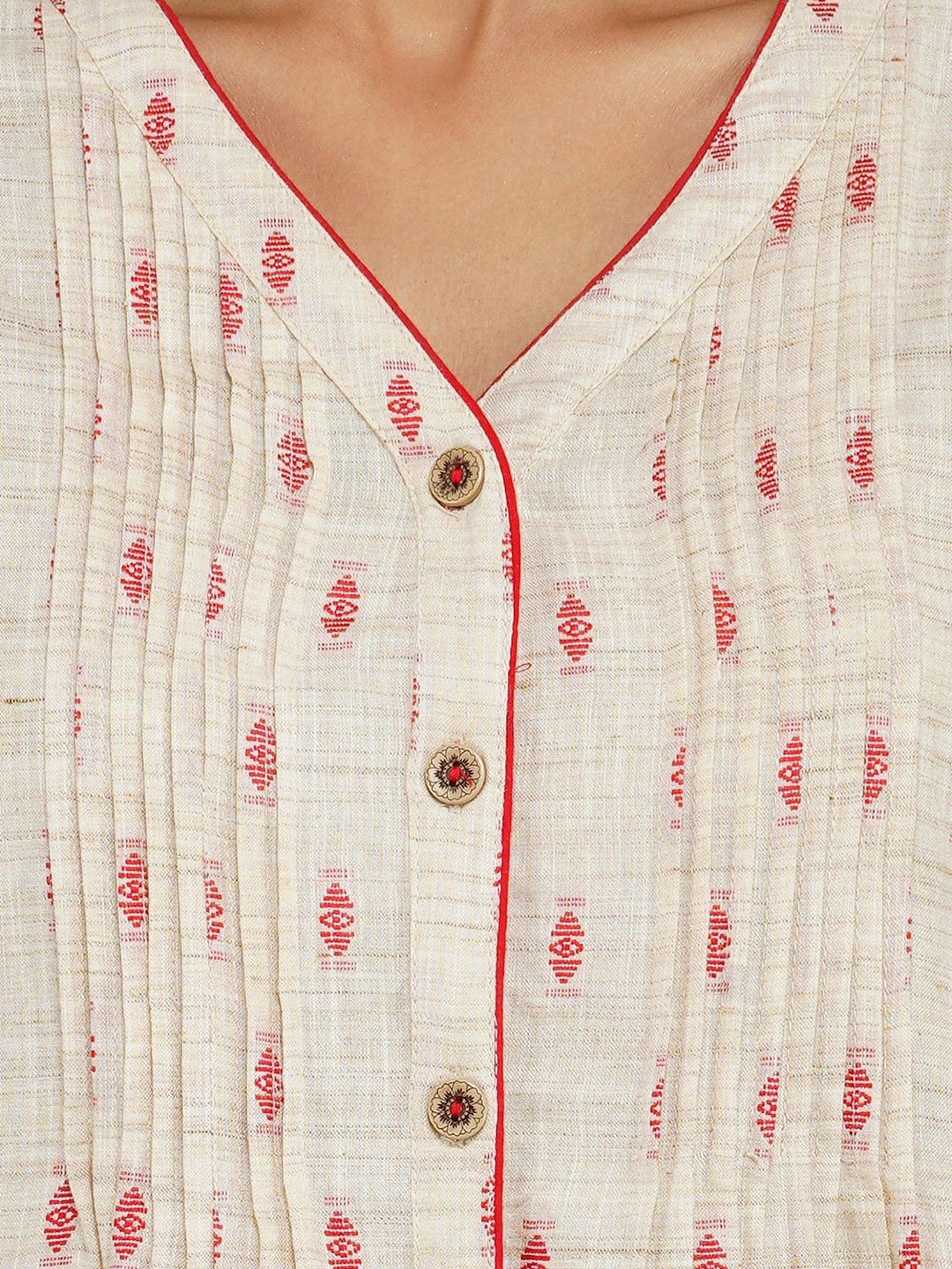 Paislei Beige Cotton Kurta