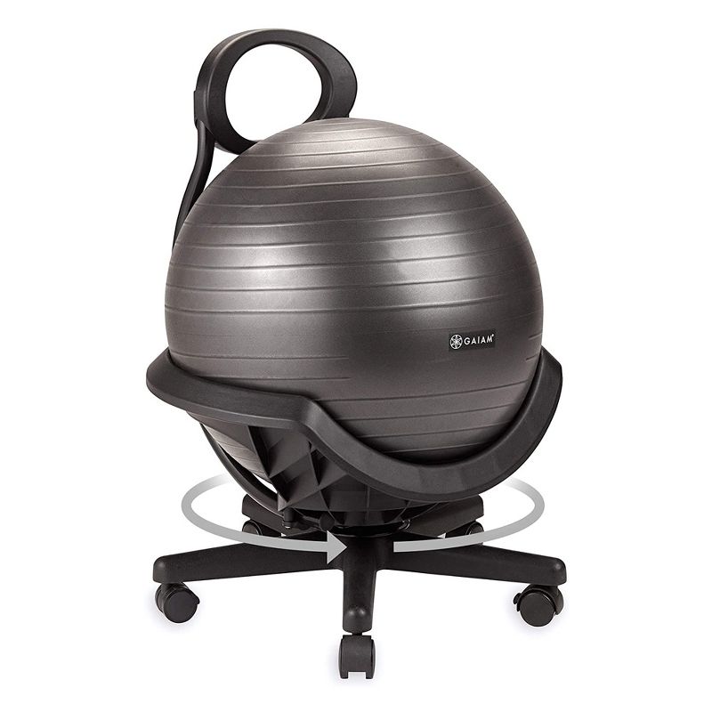 Gaiam Ultimate Fitness Anti Burst Balance Ball Chair with Swivel 5 Wheel Base to Improve Posture, Spinal Alignment, and Core Strength, Black
