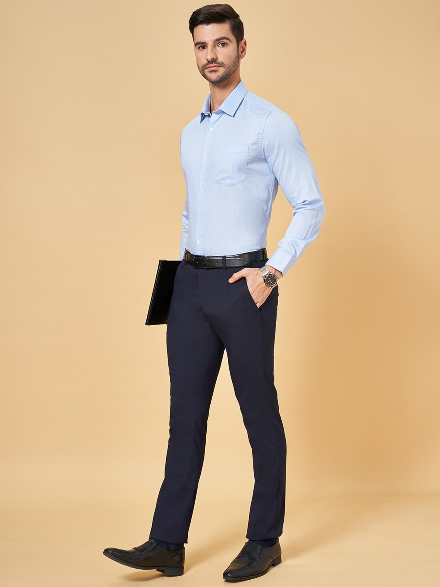 Peregrine by Pantaloons Starlight Blue Cotton Regular Fit Checks Shirt