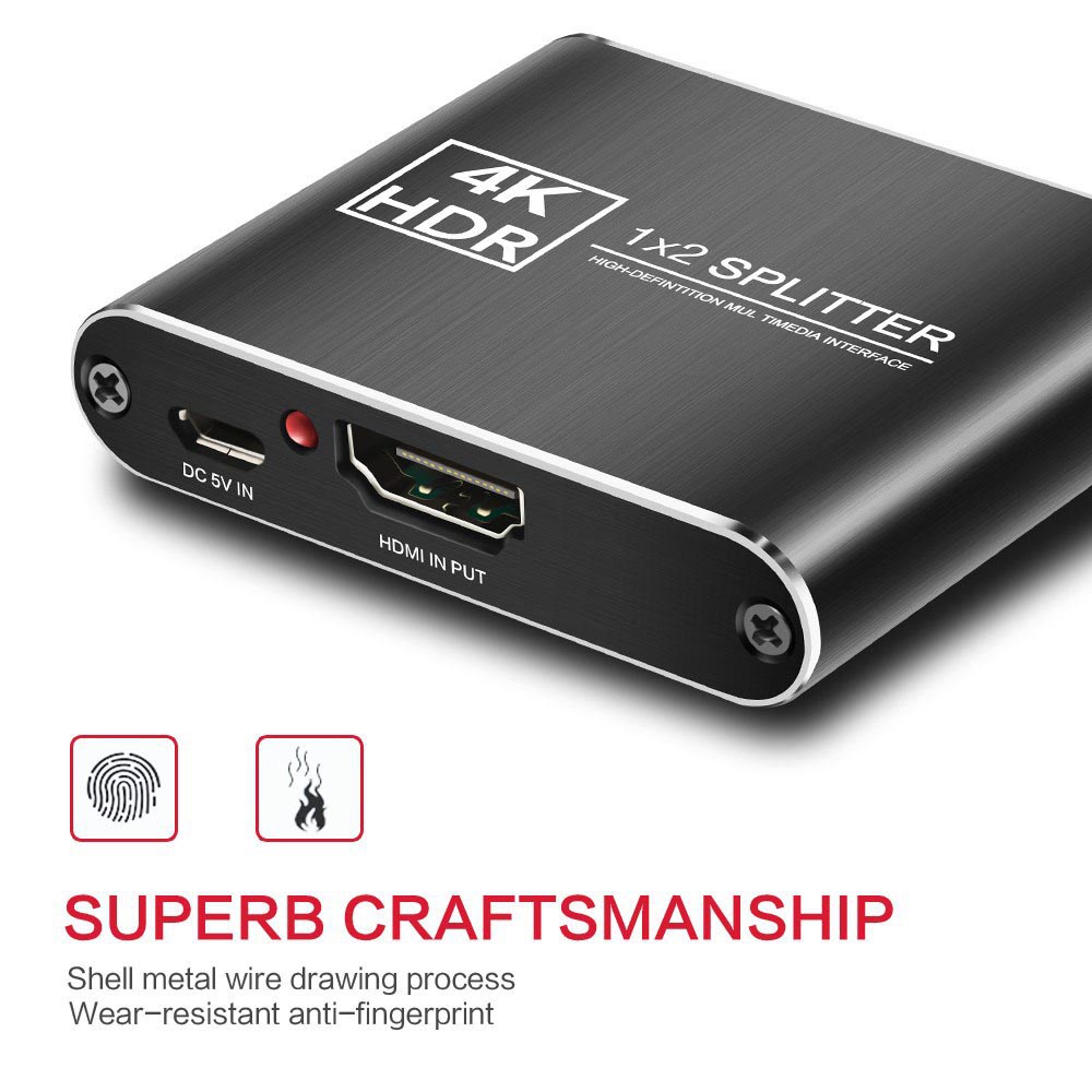 easyday HDMI Splitter 1 in 2 Out, 4K HDMI Splitter for Dual Monitors, 1x2 HDMI Splitter 1 to 2 Amplifier for Full HD 1080P 3D (1 Source into 2 Displays)