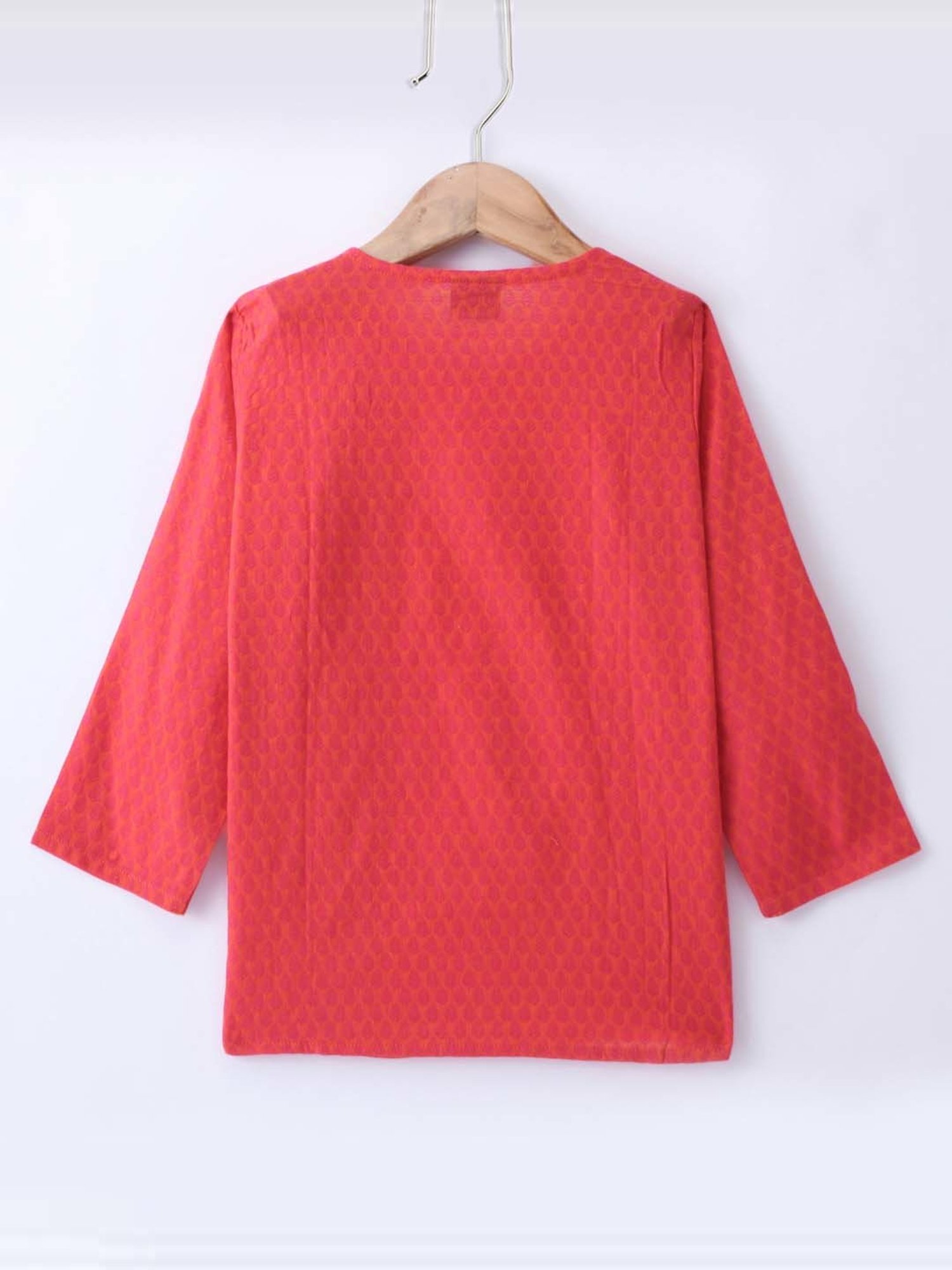 TWISHA Kids Red & White Cotton Printed Full Sleeves Kurta Set