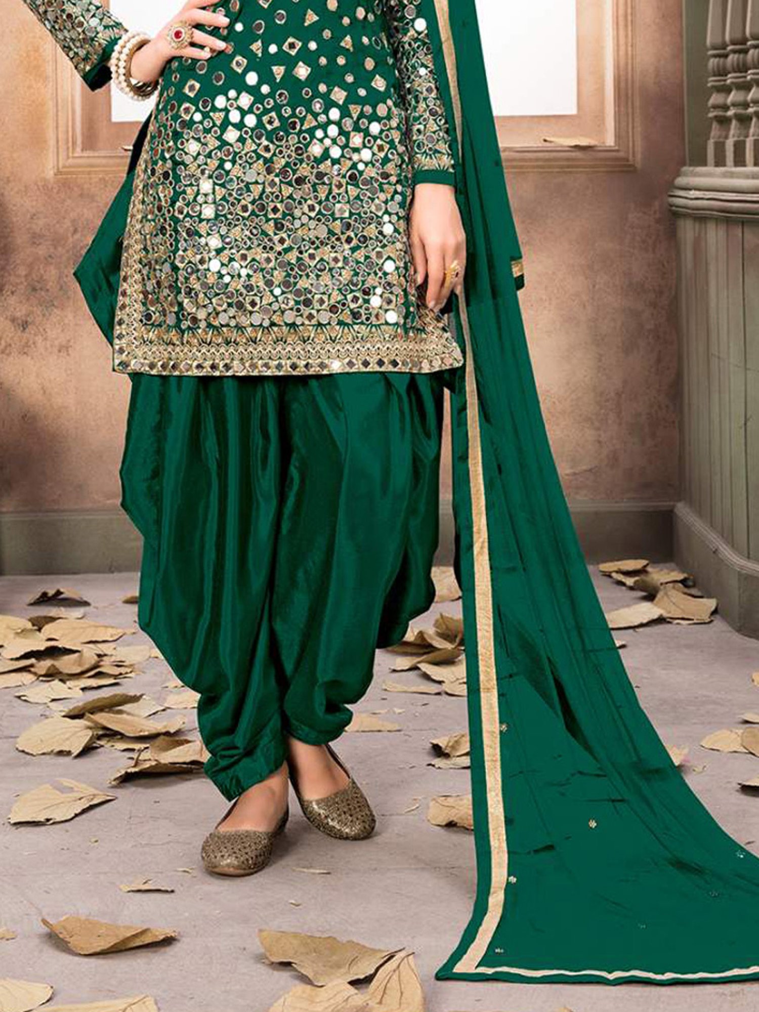 Odette Green Embroidered Unstitched Dress Material