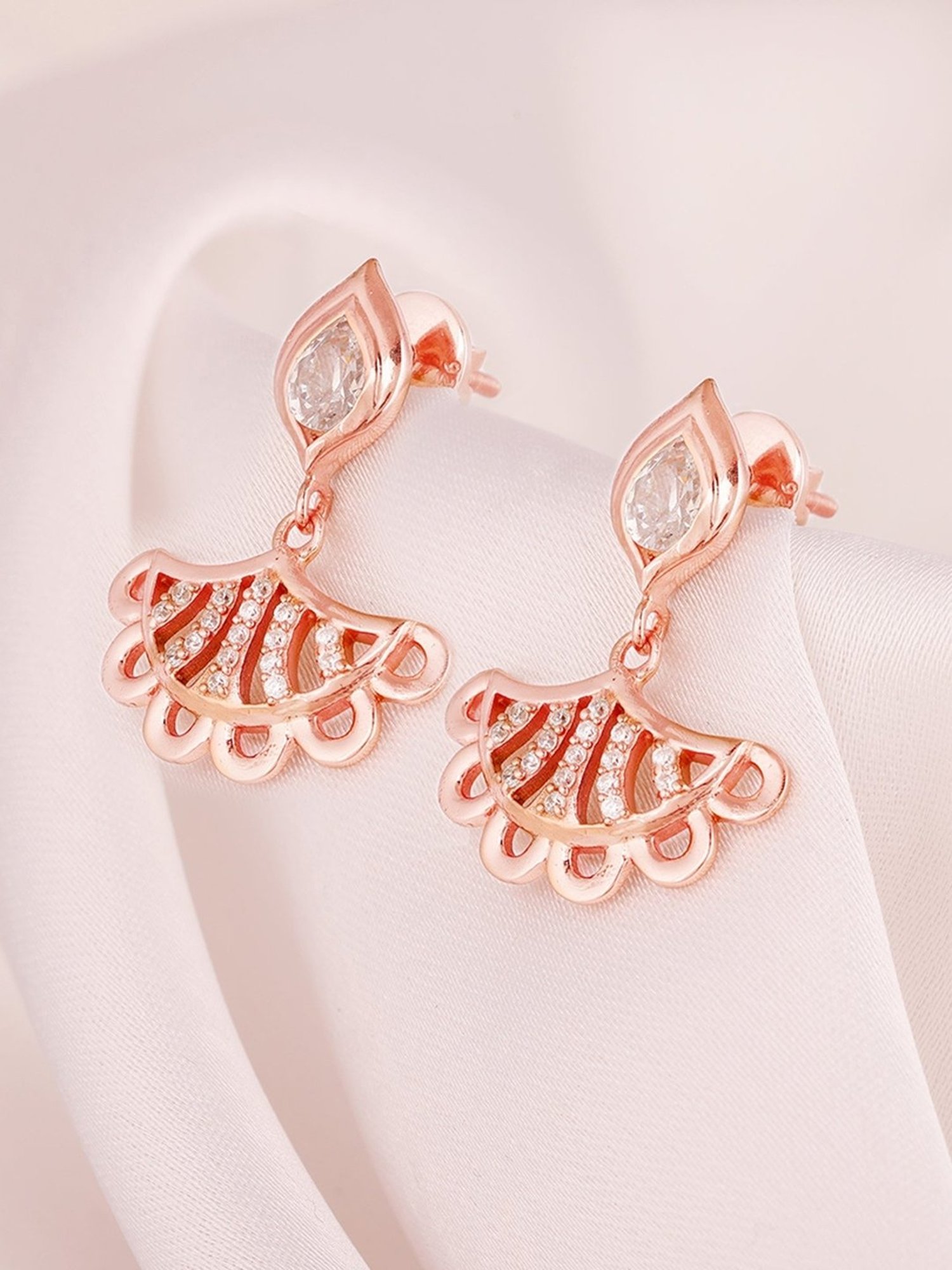 GIVA 92.5 Sterling Silver Rose Gold Diya Inspired Drop Earrings