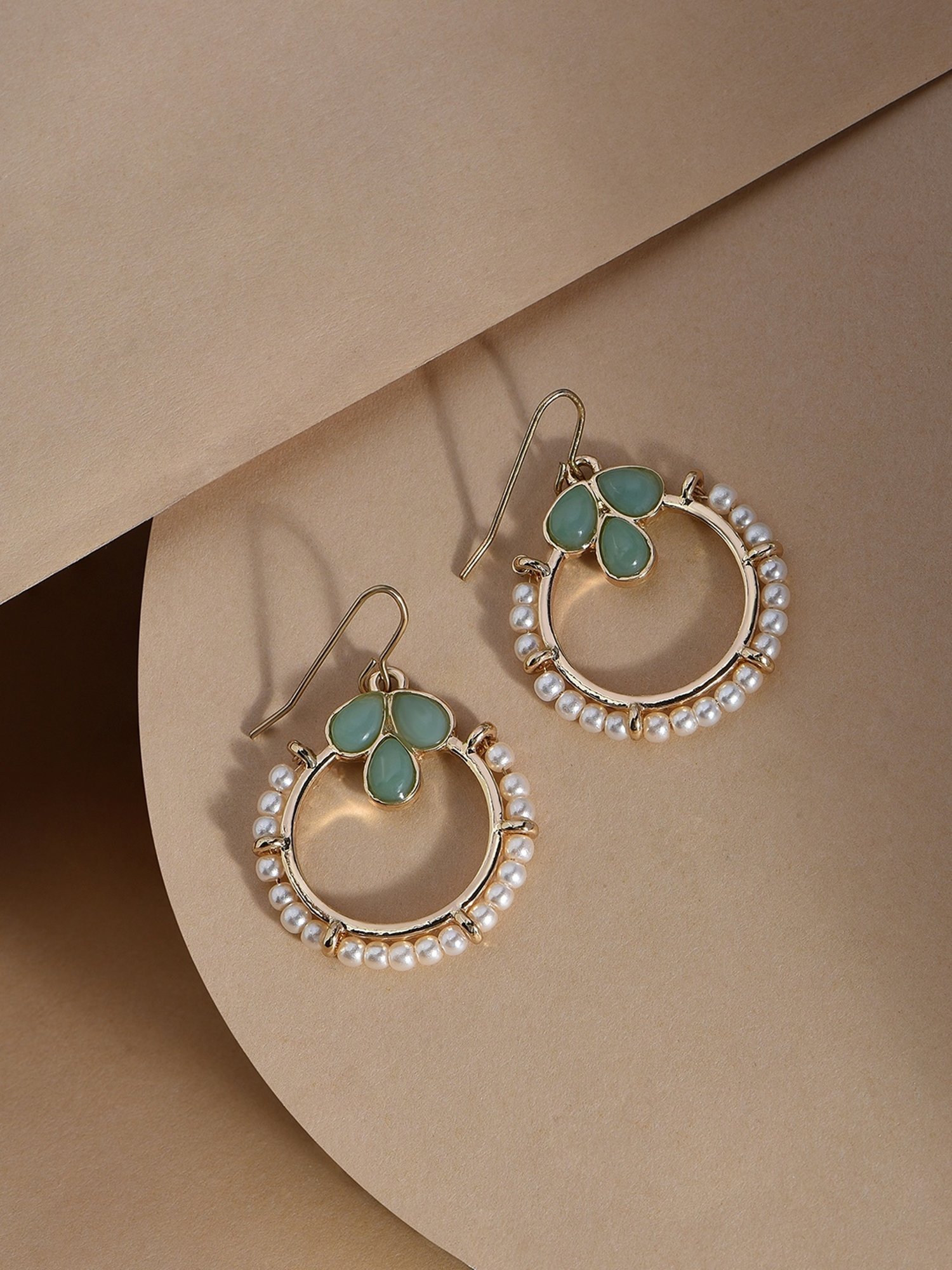 ToniQ Pearl Green Drop Earrings for Women