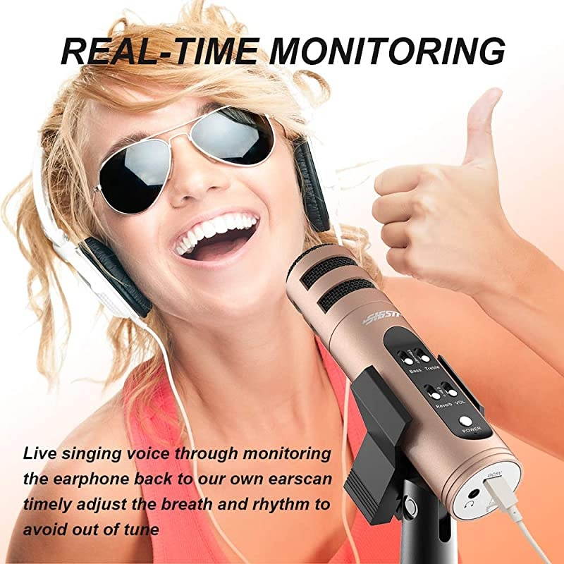 Music Recording Microphone with Desktop Tripod,Condenser Microphone Integrated Reverb Sound Effects for Phone Recording,Gaming,Podcasting and Karaoke Singing