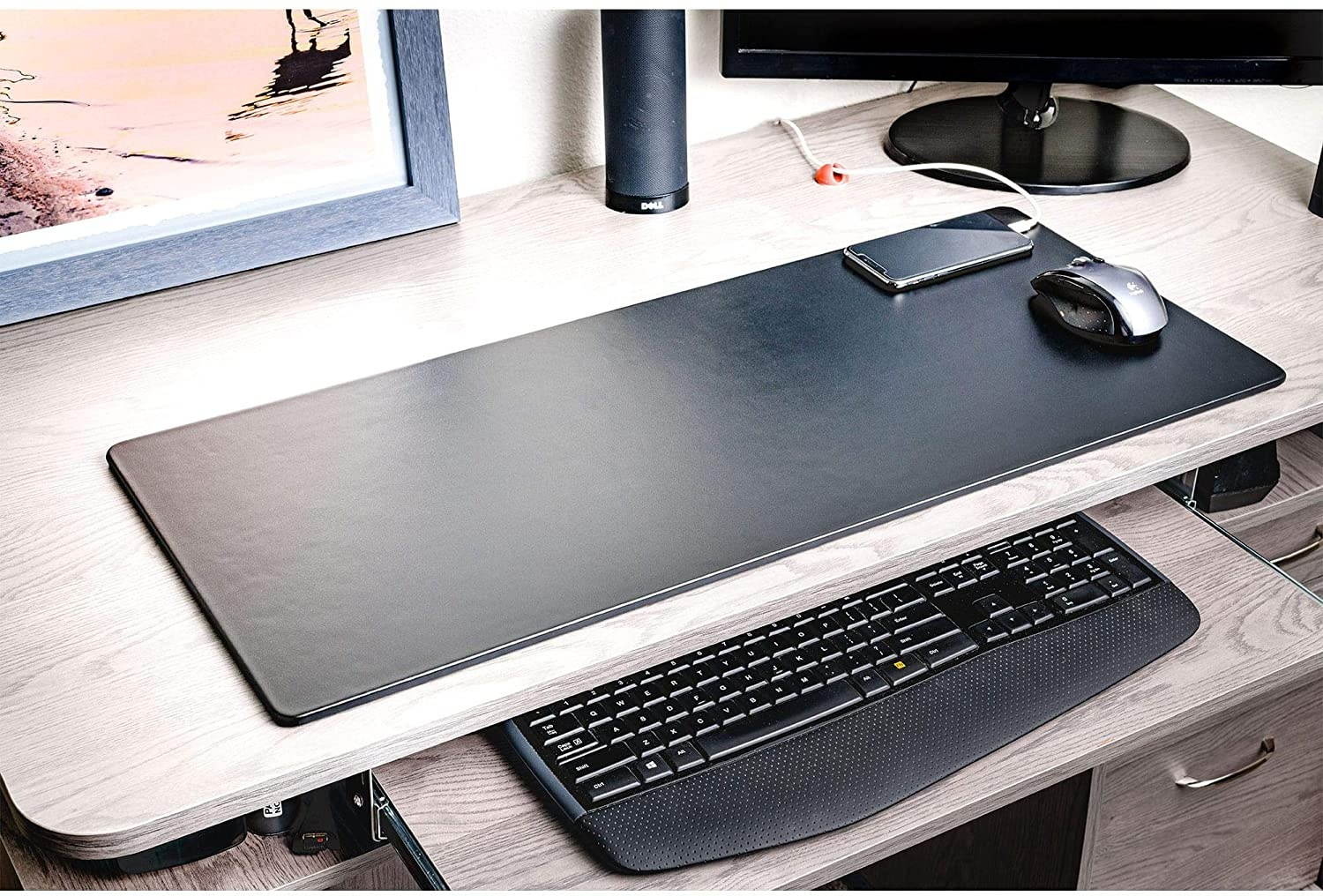 Dacasso Classic Leather Mouse/Keyboard Desk Pad Mat, 30 x 12.5, Black