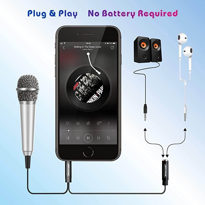 2PCS] Mini Karaoke Microphone,  Mini Voice Recording Microphone Portable Karaoke Mic for Singing, Recording, Voice Recording(Silver/Red)