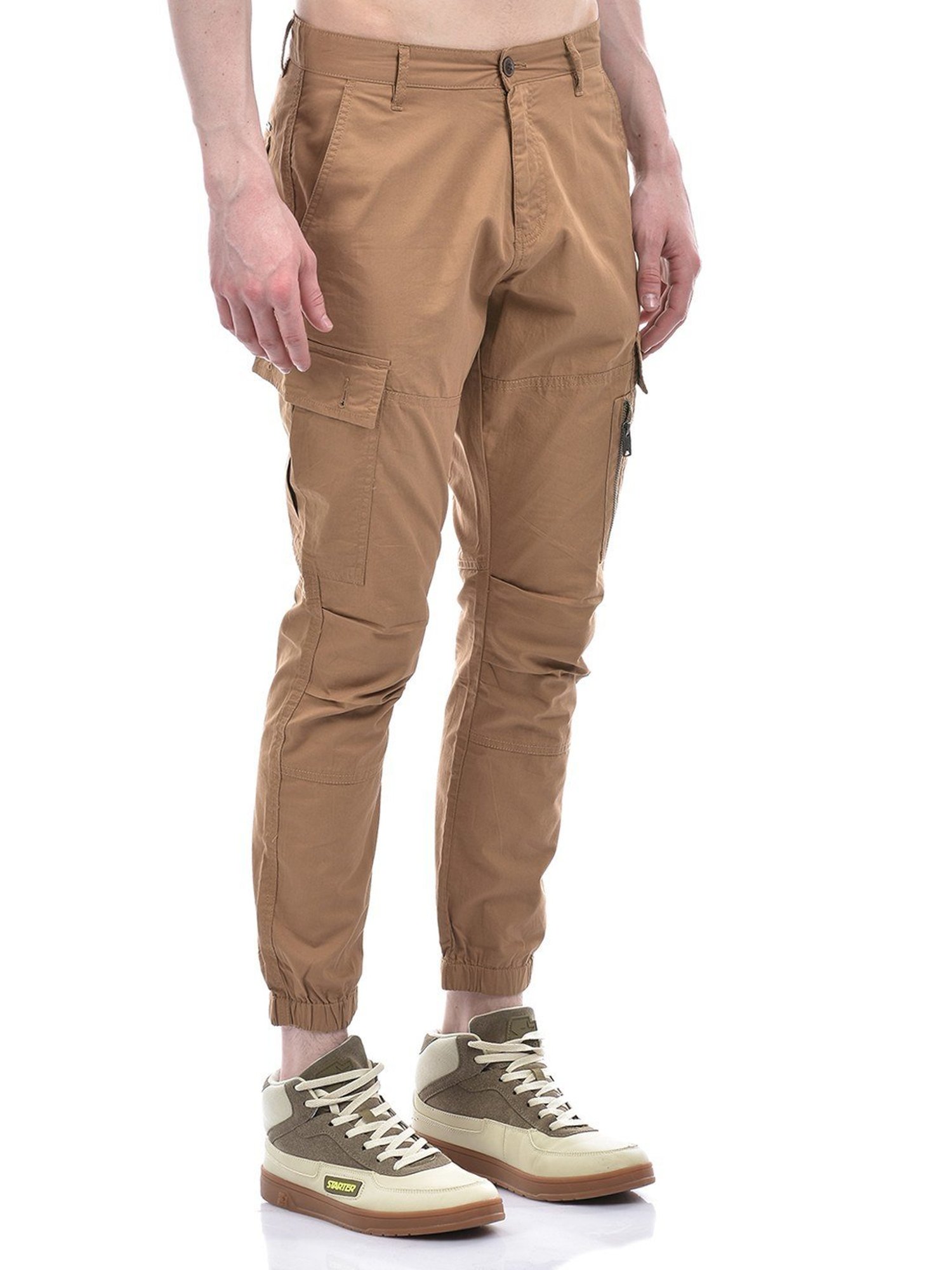 Slowave Beige Regular Fit Flat Front Trousers