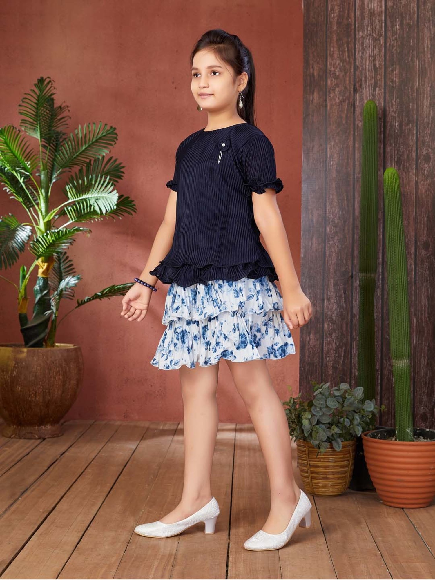 Peppermint Kids Peach Printed Top, Inner with Pants