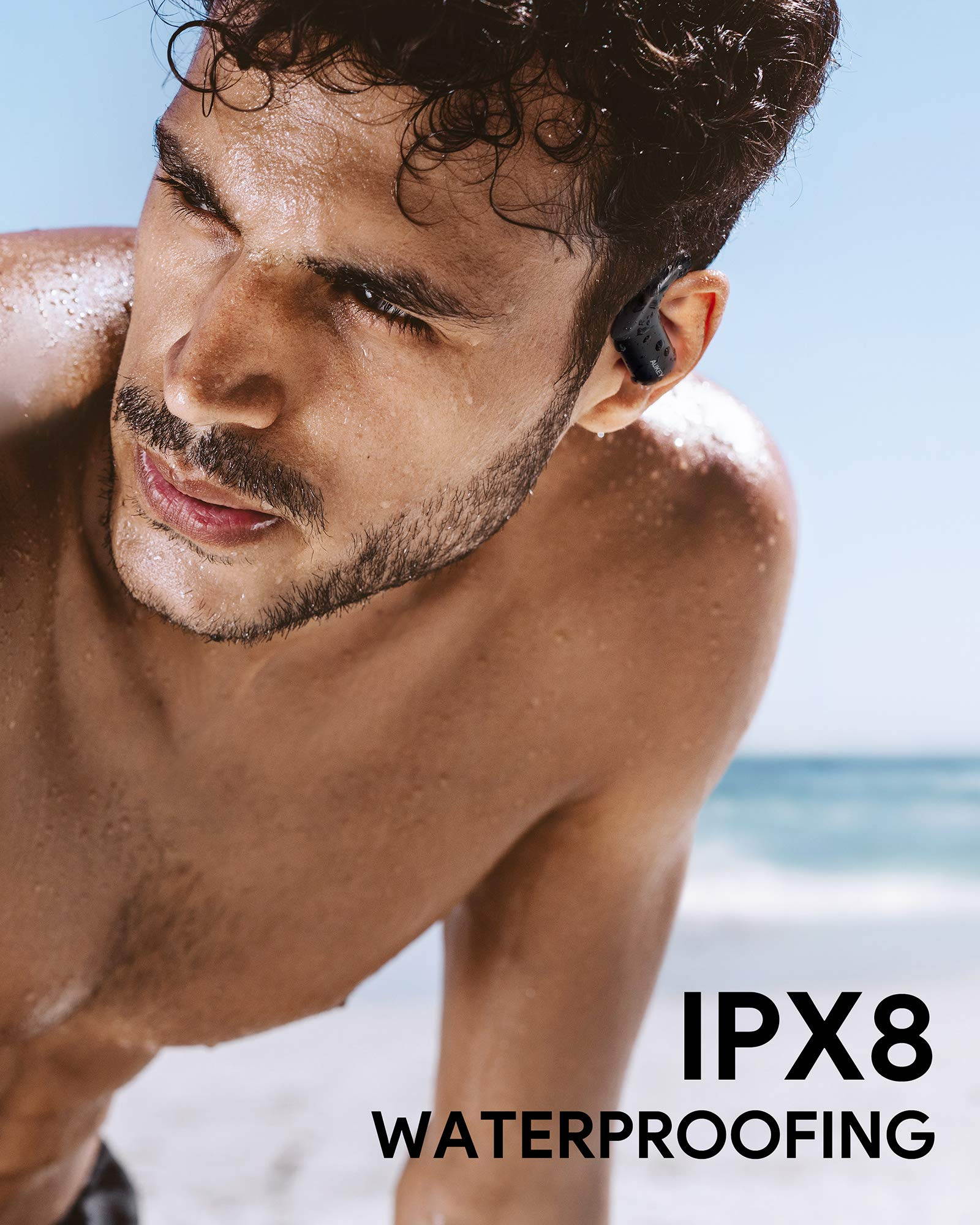 AUKEY True Wireless Earbuds Sports, Bluetooth Earbuds with Earhooks, Wireless & USB-C Charging, in-Ear Detection, aptX HiFi Sound & CVC 8.0 Mics, IPX8 Waterproof, 35H Playtime for Running, Workouts