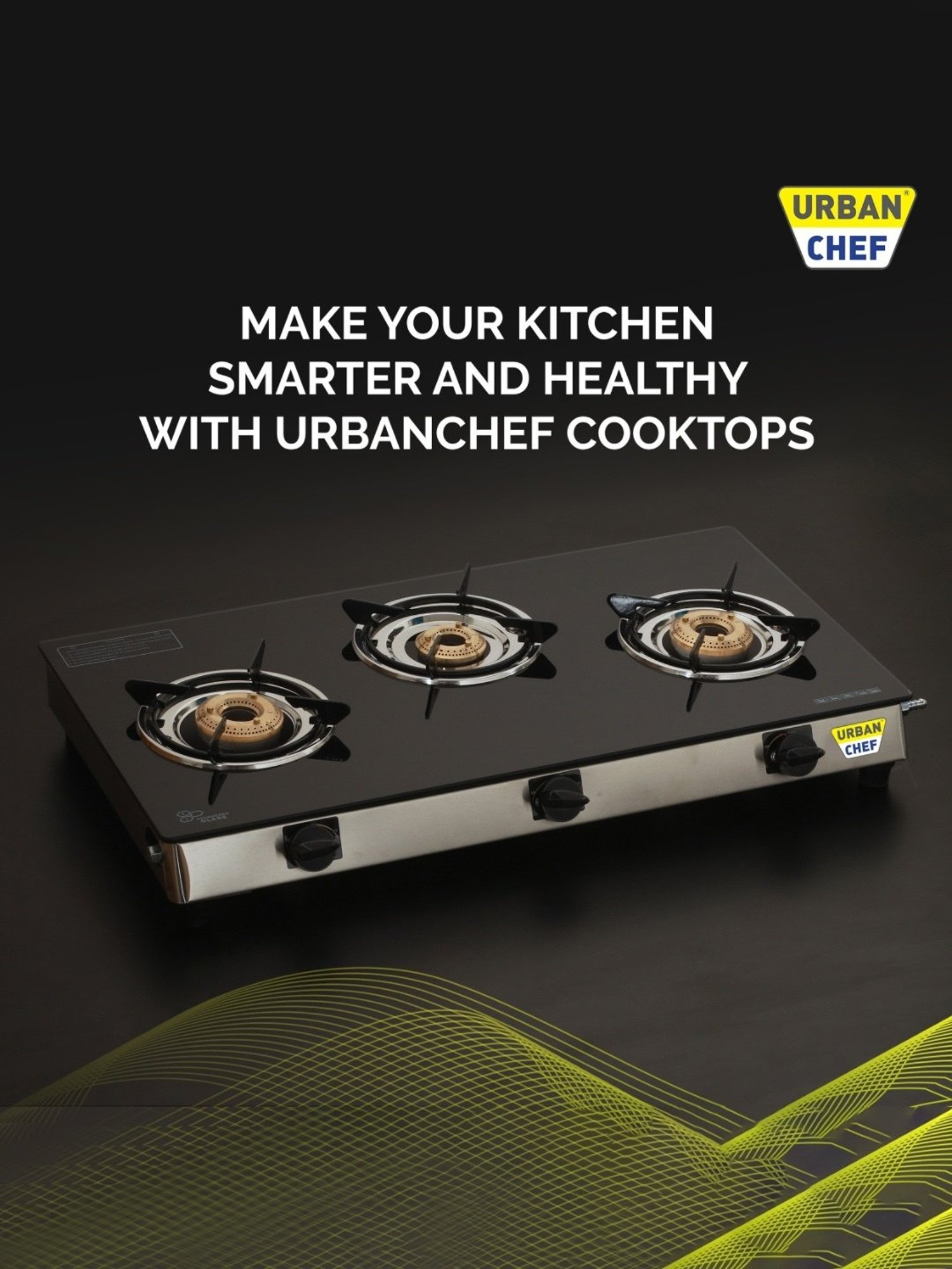 Urban Chef Gas Stove with 3 Burners ( Black )