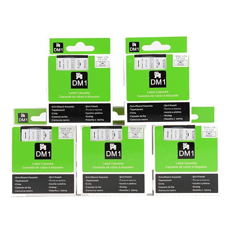 DYMO D1 45013 Label Tape  5 Pack Black on White Label Tape Cartridge Compatible for DYMO Standard D1 45013 Label Manager 12 x 23 12mm x 7m