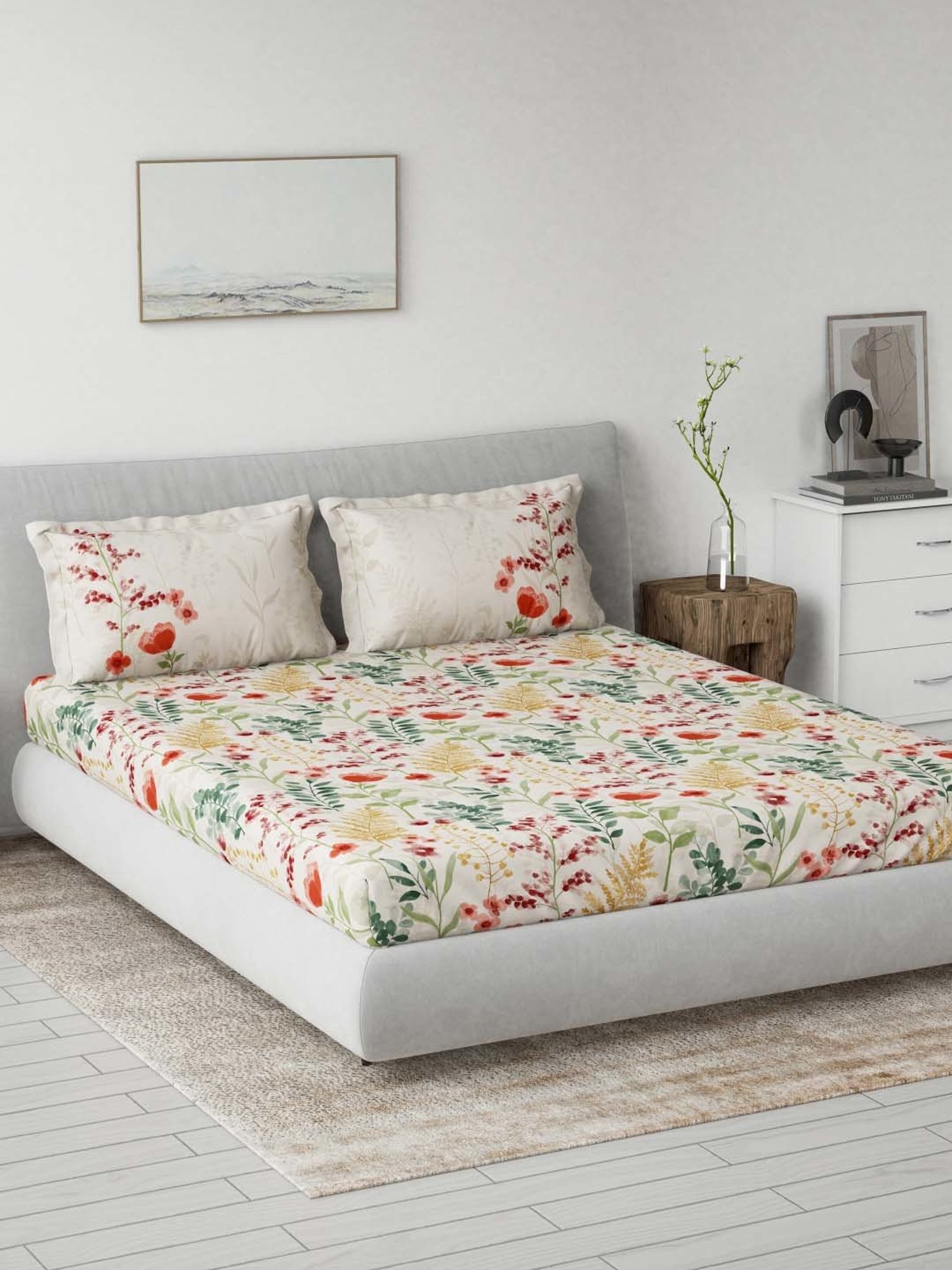 Ddecor Live beautiful Primary Red 144 TC Cotton Queen Bedsheet with 2 Pillow Covers