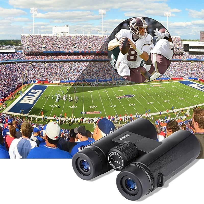 10x42 Roof Prism Binoculars with Clear Weak Night Vision, HD Professional Compact Binoculars for Bird Watching Hunting Travel Outdoor Sports Games and Concerts with BAK4 Prism FMC Lens