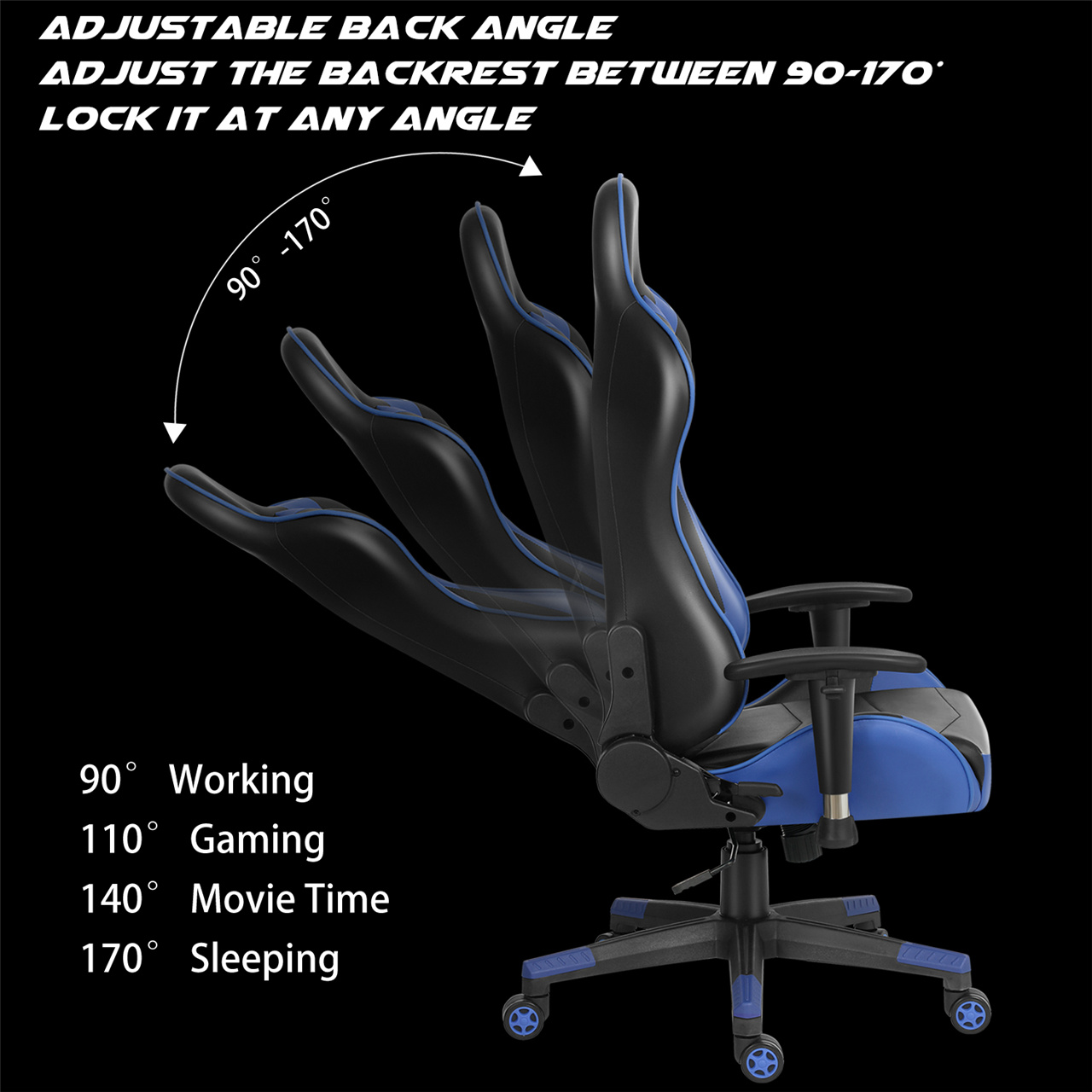 Gaming Chair Racing Office Chair Ergonomic Massage Chair PU Leather Recliner Computer Game Chair with Headrest and Lumbar Pillow Rolling Swivel Task (Black/Grey)