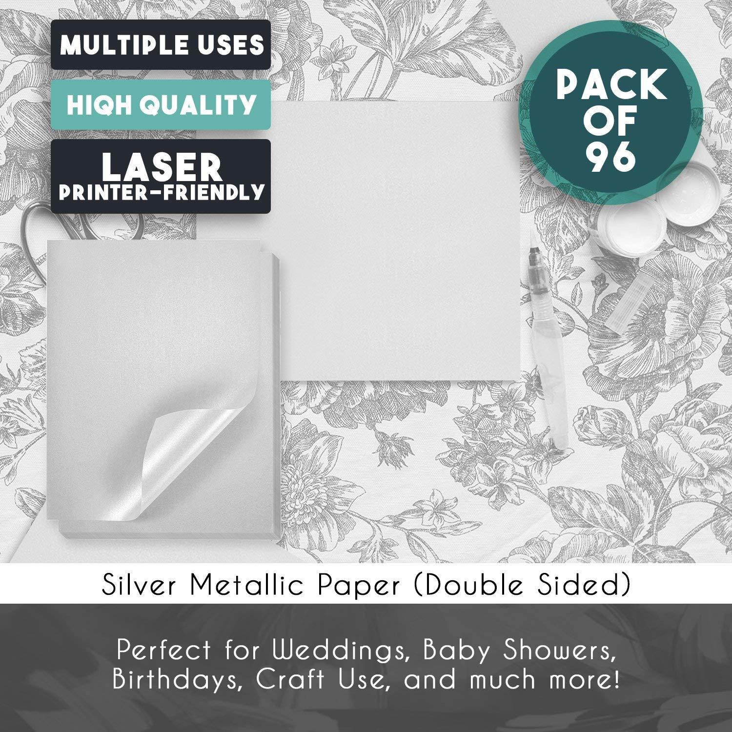 Silver Metallic Paper - 96-Pack Shimmer Papers, Scrapbook Paper, Decorative Paper, Double Sided, Laser Printer Compatible, Perfect for Weddings, Baby Showers, Birthdays, Craft Use, 8.5 x 11 Inches
