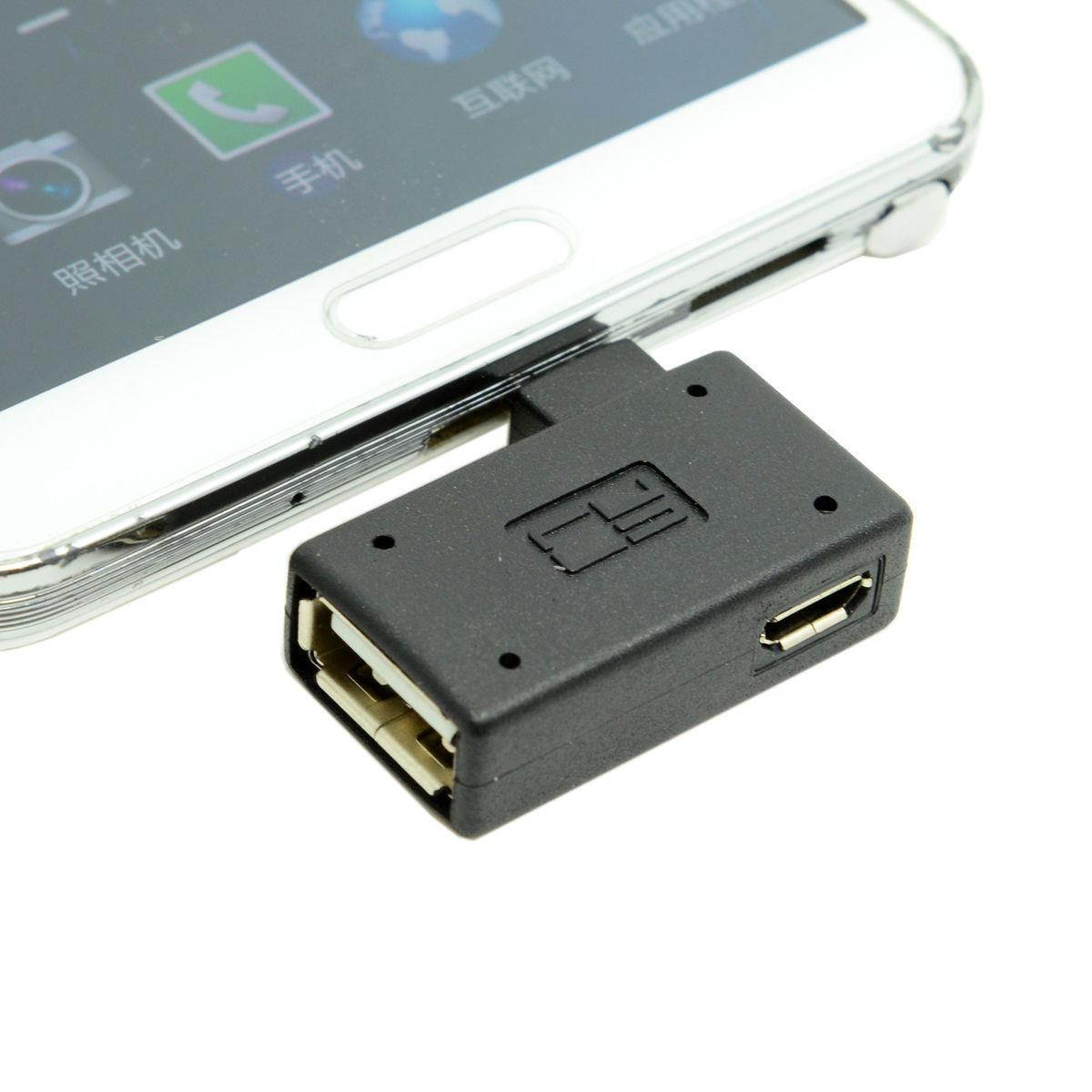 2pcs 90 D Right Angled Micro USB 2.0 OTG Host Adapter with USB Power for Samsung