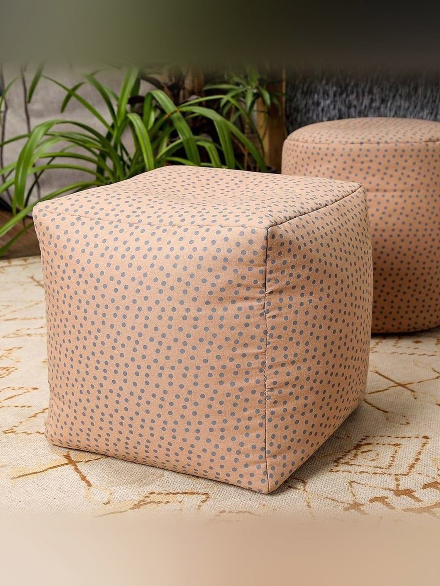 Home4U Placido Peach Cotton Pouffe