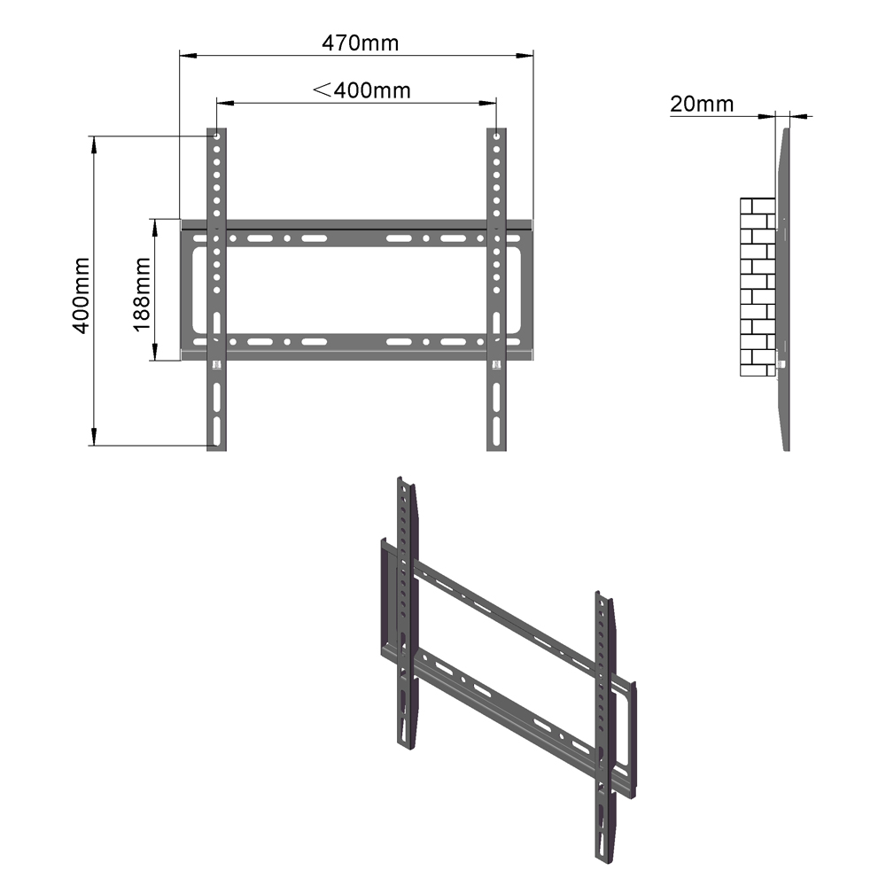 32-70" Wall Mount TV Stand Brackets VESA400*600/-5&deg;~ 20&deg; with Spirit Level