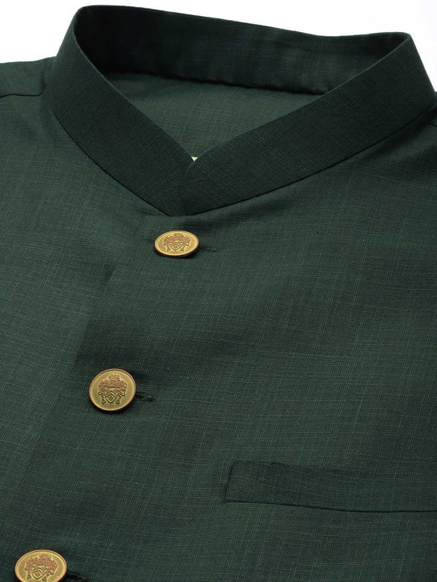 KISAH PLUS Green & White Regular Fit Kurta Set With Jacket