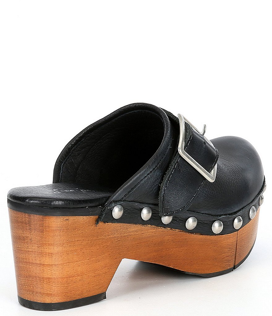 Free People Culver City Leather Studded Buckled Strap Clogs