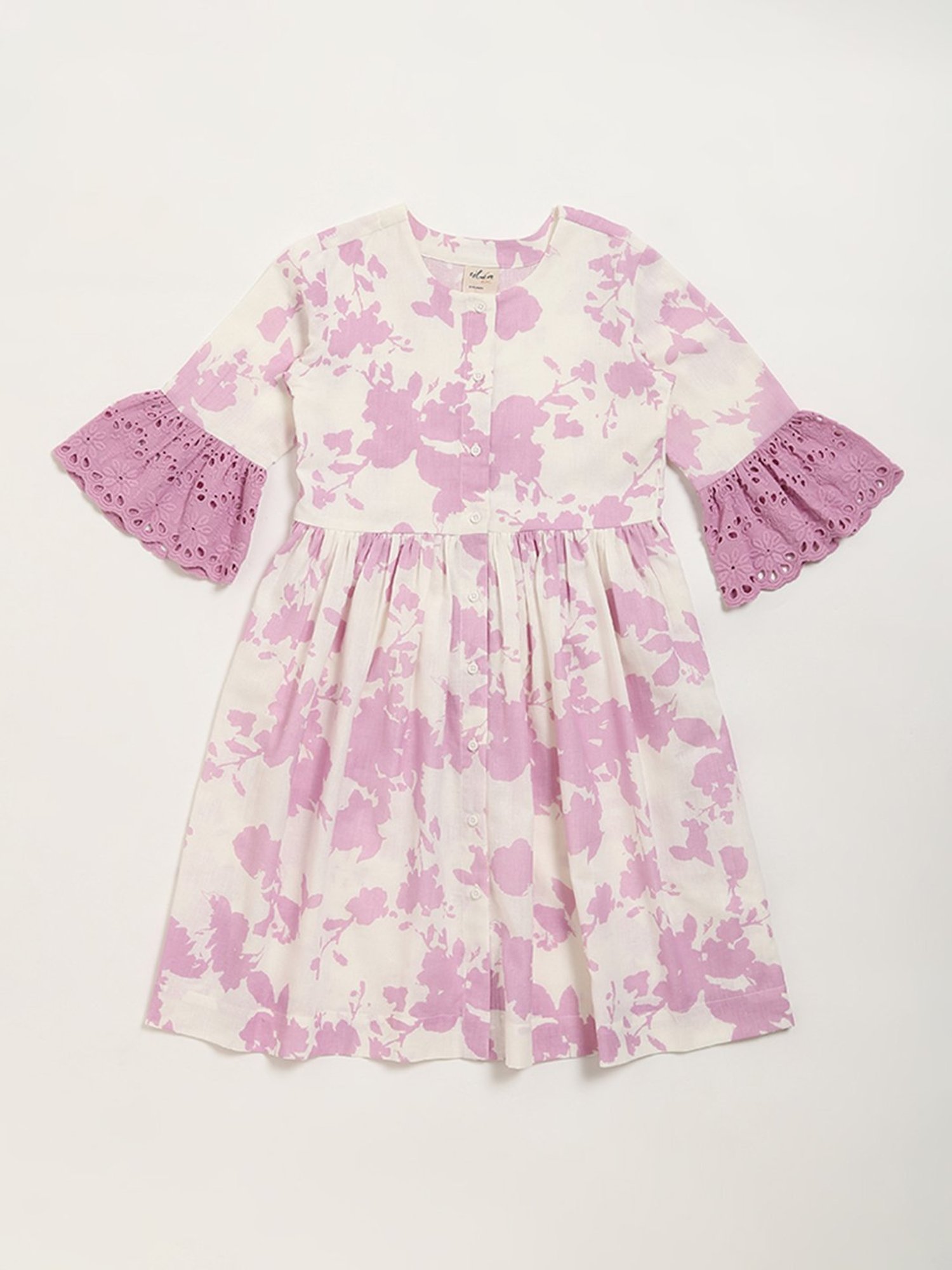Utsa Kids by Westside Lilac Floral Printed A-Line Cotton Blend Dress