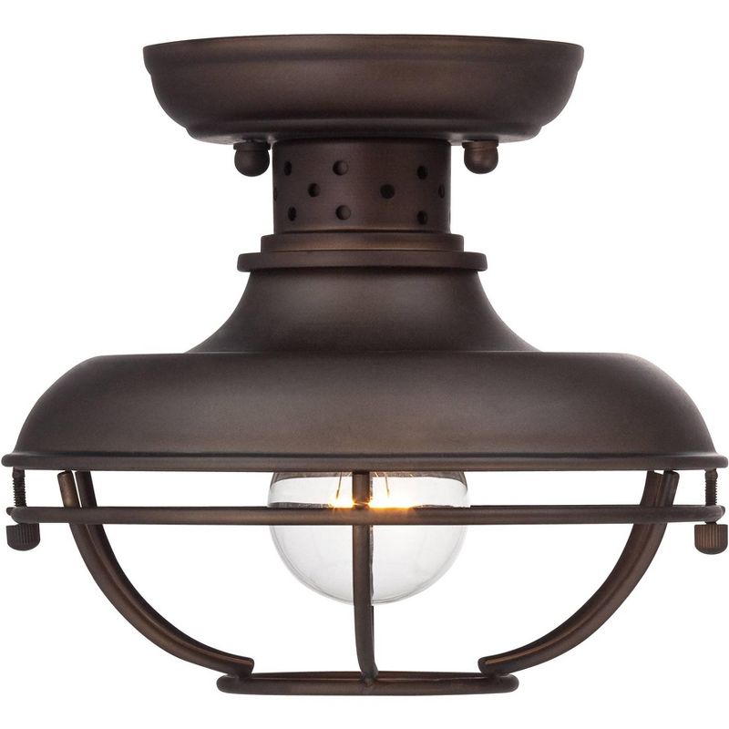 Franklin Iron Works Rustic Outdoor Ceiling Light Fixture Bronze 8 1/2" Caged for Exterior Entryway Porch