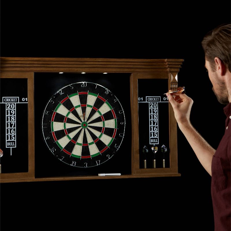 Barrington Woodhaven Premium Bristle Dartboard Cabinet set with LED lights