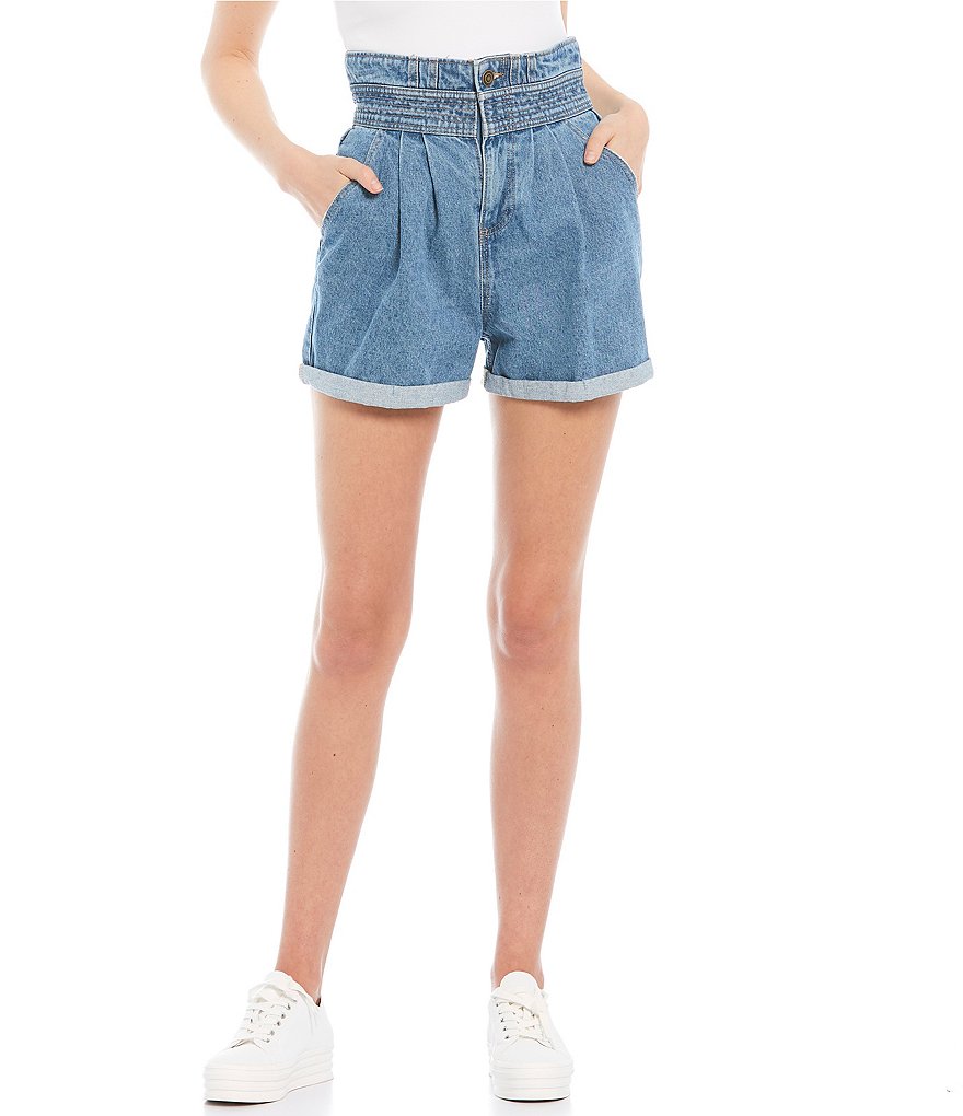 GB High Rise Pleated Denim Shorts