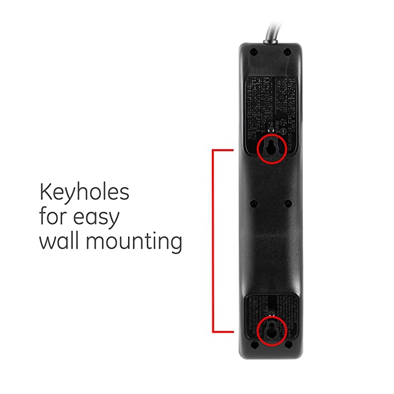 Black 6 Outlet Sur Protector 3 Ft Extension Cord Power Strip 800 Joules TwistToClose Safety Covers 47224