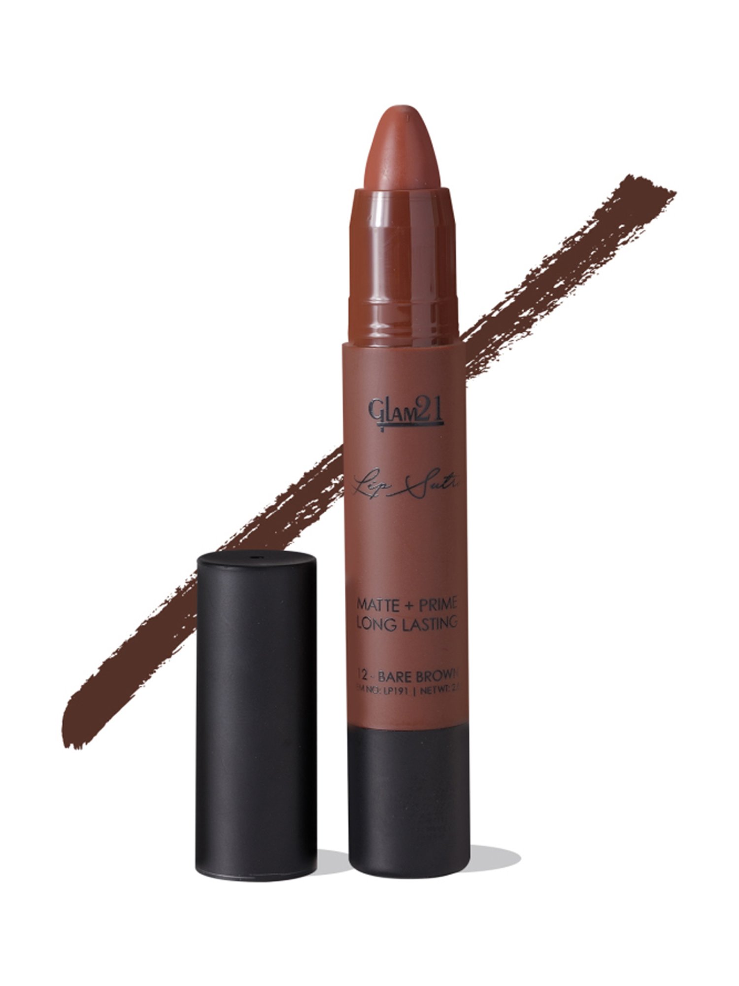 Glam21 Lip Sutra Matte + Prime Crayon Lipstick 12 Bare Brown - 2.8 gm