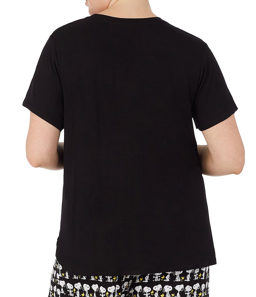 Peanuts Plus Snoopy & Woodstock Appliqued Solid Jersey Knit Coordinating Sleep Tee