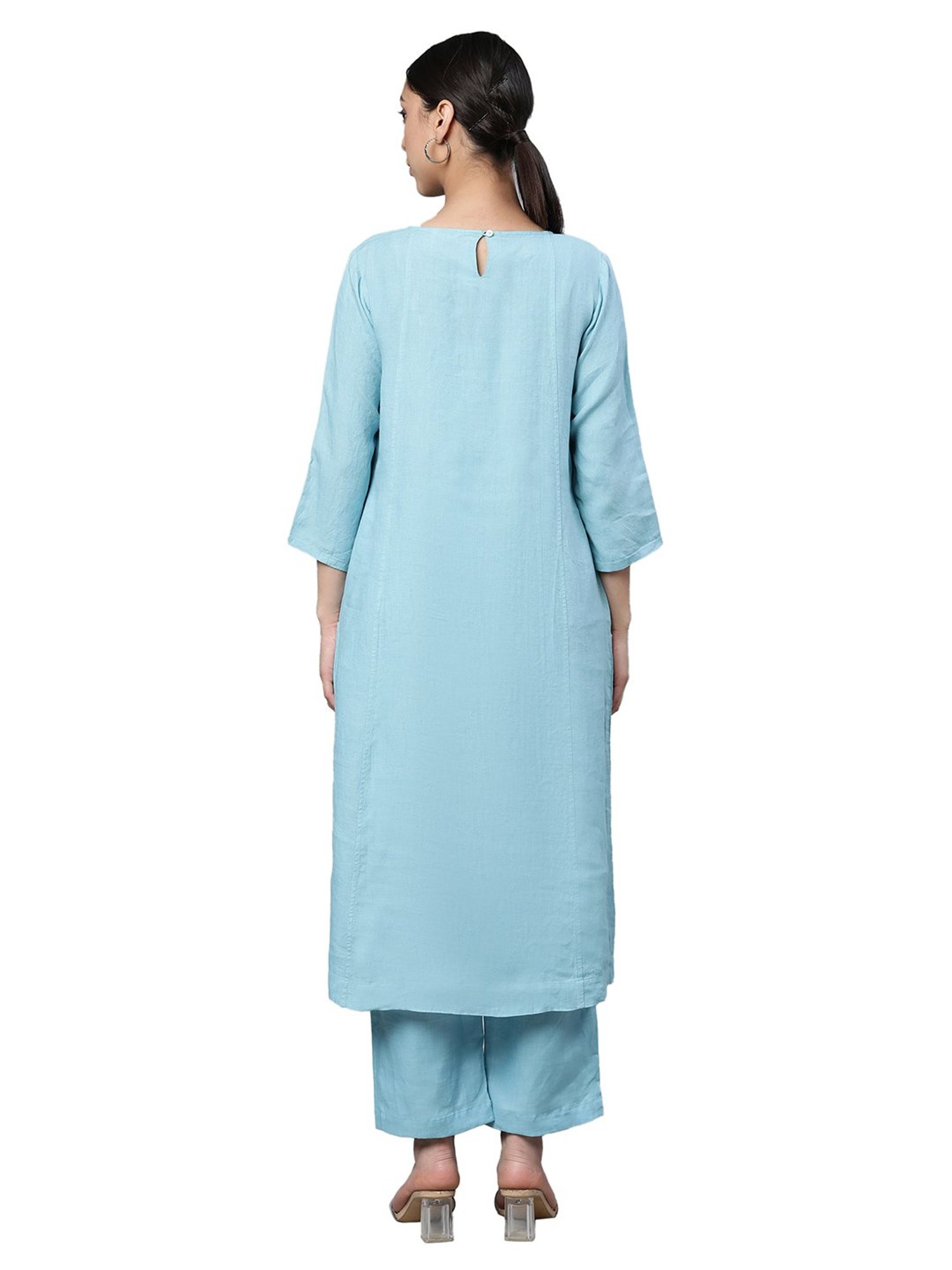 Linen Club Woman Blue Straight Kurta