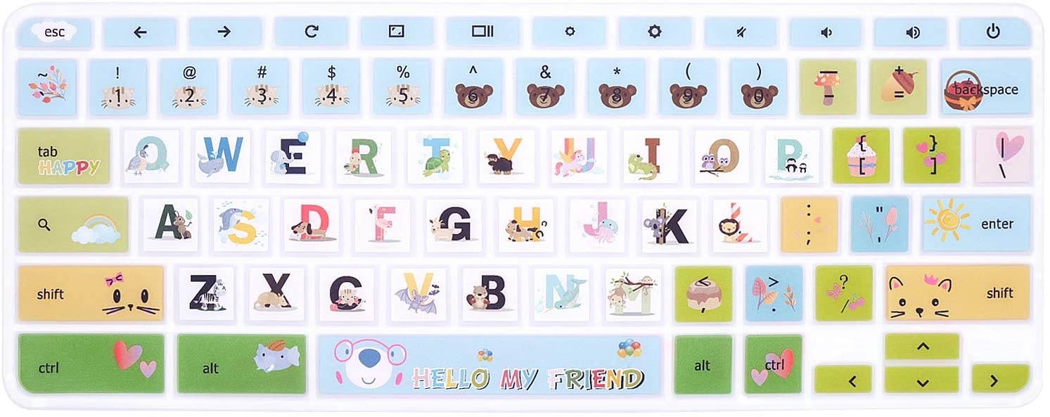 HRH Silicon Keyboard Cover for Lenovo Chromebook C330 11.6" 2019/2018 /ChromebookFlex 11 /Chromebook N20 N21 N22 N23 100e 300e 500e 11.6"/Chromebook N42 N42-20 14 inch,Cartoon Animal World