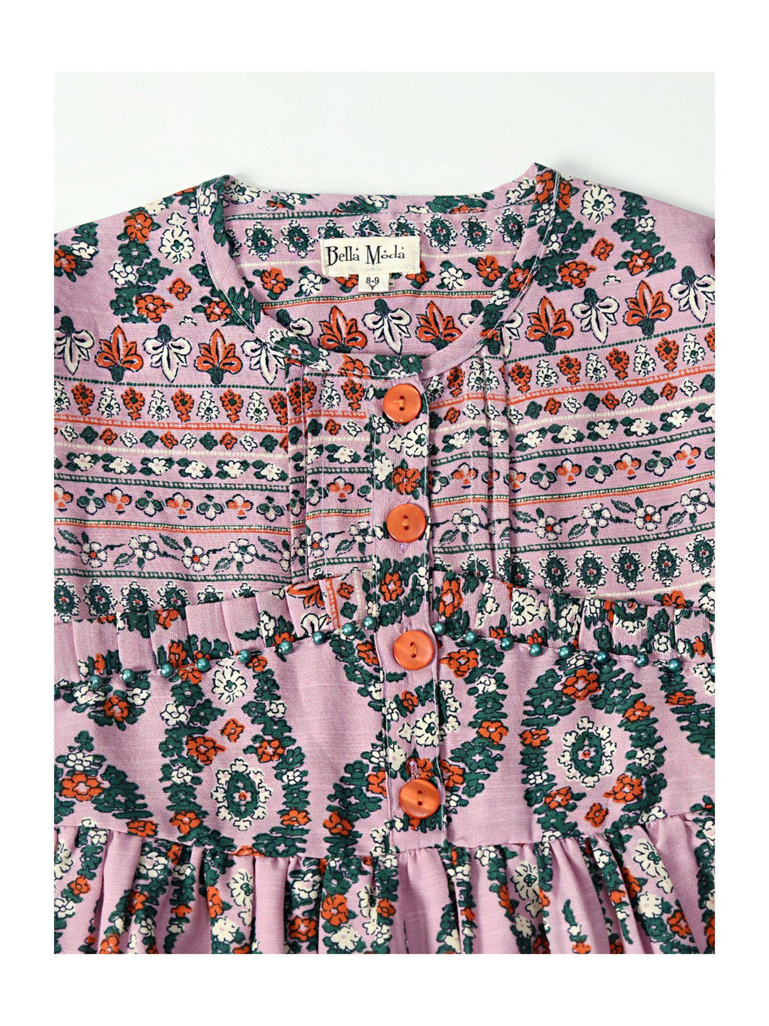 Bella Moda Kids Multicolor Floral Print Full Sleeves Fit & Flare Dress