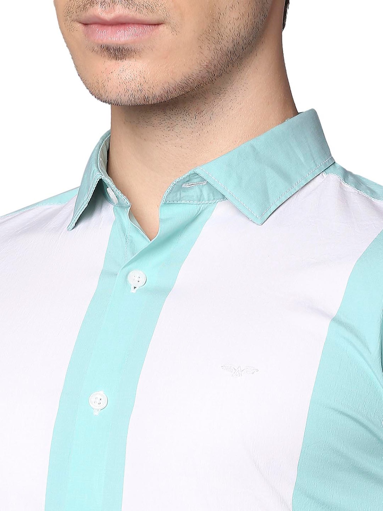 Park Avenue Green & White Slim Fit Shirt