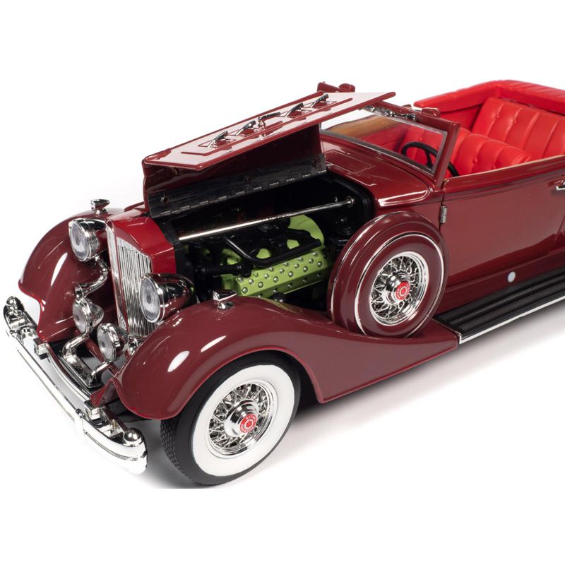 1934 Packard V12 Victoria Burgundy with Red Soft Top and Red Interior 1/18 Diecast Model Car by Autoworld