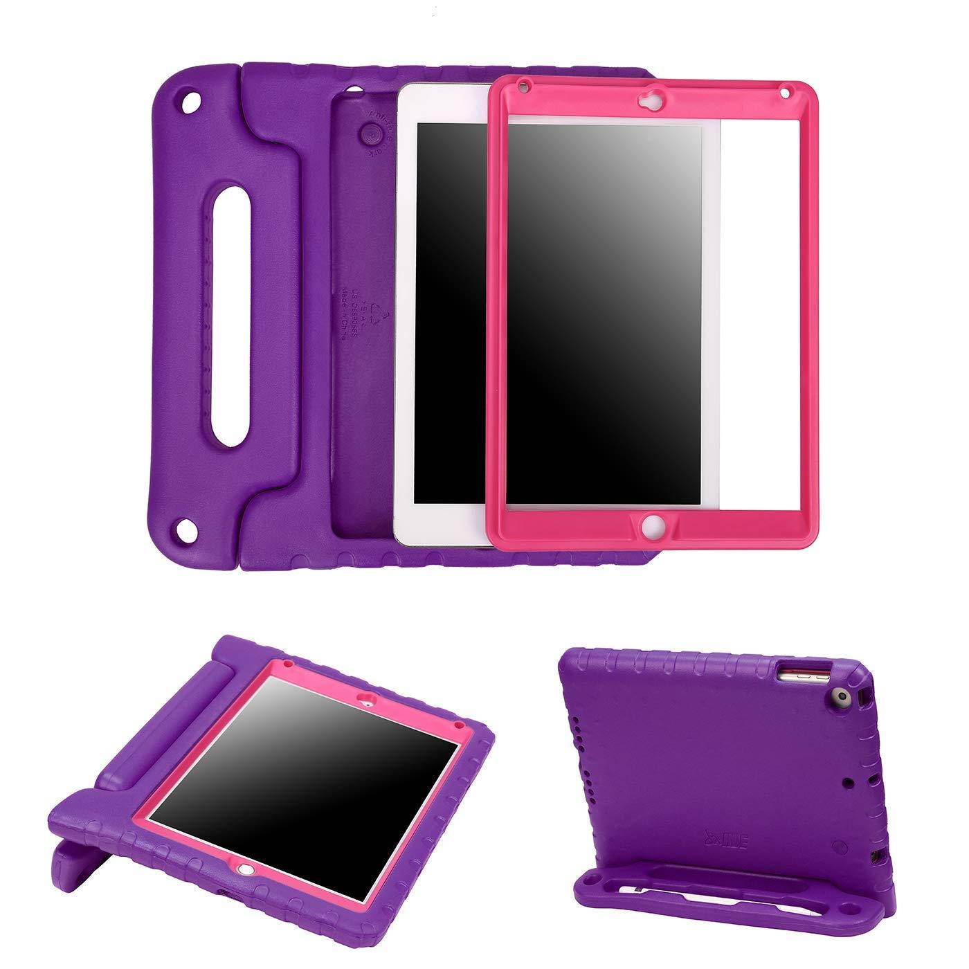 HDE Case for iPad 9.7-inch 2018 / 2017 Kids Shockproof Bumper Hard Cover Handle Stand w/ Built in Screen Protector for New Apple Education iPad 9.7 Inch (6th Gen) / 5th Generation iPad 9.7 Purple Pink