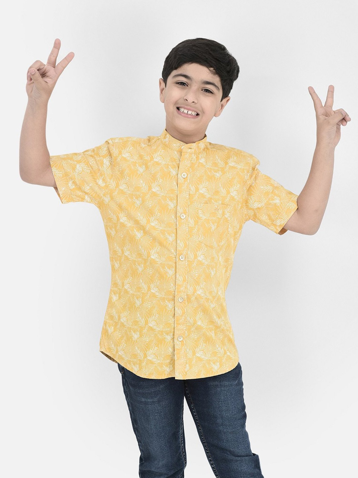 Crimsoune Club Boys Yellow Printed Shirt