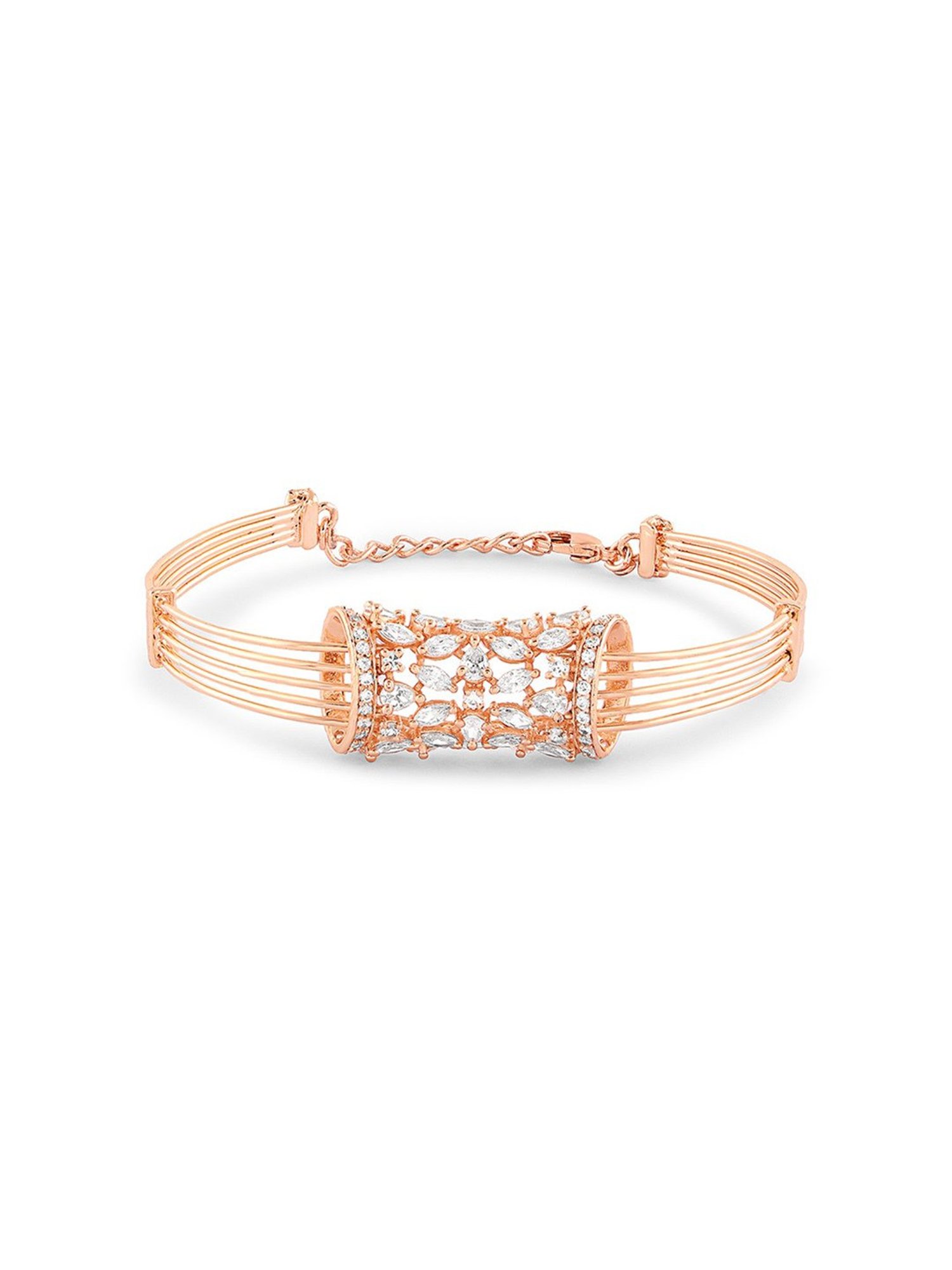 Zaveri Pearls Rose Gold Dazzling Cubic Zirconia Embellished Brass Kada Bracelet-ZPFK16914