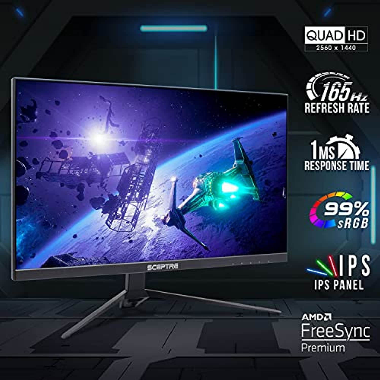 Sceptre IPS 27" QHD 2560 x 1440p LED Monitor DisplayPort HDMI up to 165Hz AMD FreeSync Premium 99% sRGB Build-in Speakers, Machine Black 2021 (E275B-QPT168) (E275B-QPT168)