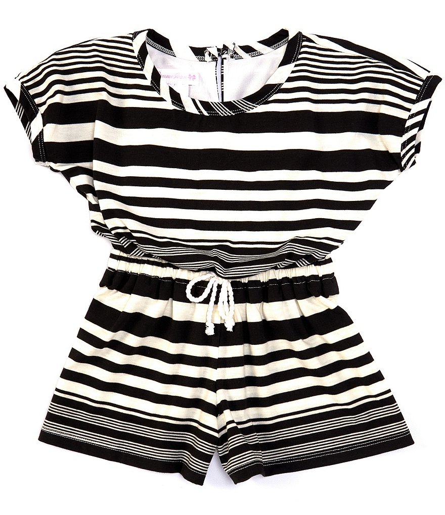 Bonnie Jean Little Girls 4-6X Short-Sleeve Multi-Stripe Knit Romper