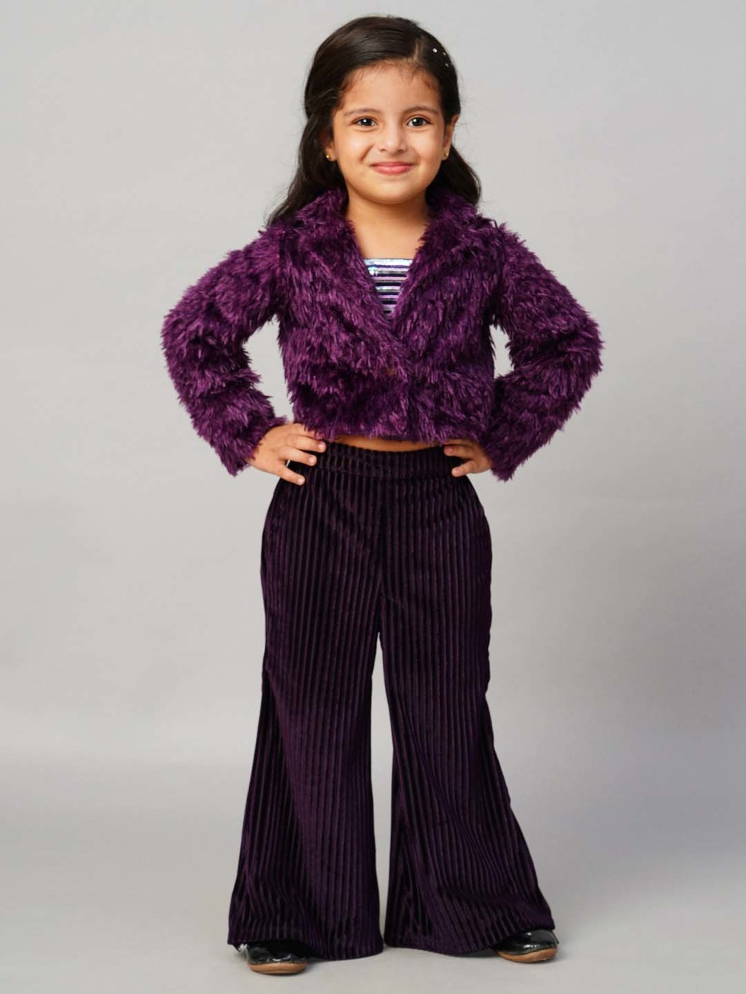 Lil Drama Kids Purple & Black Regular Fit Full Sleeves Jacket Set