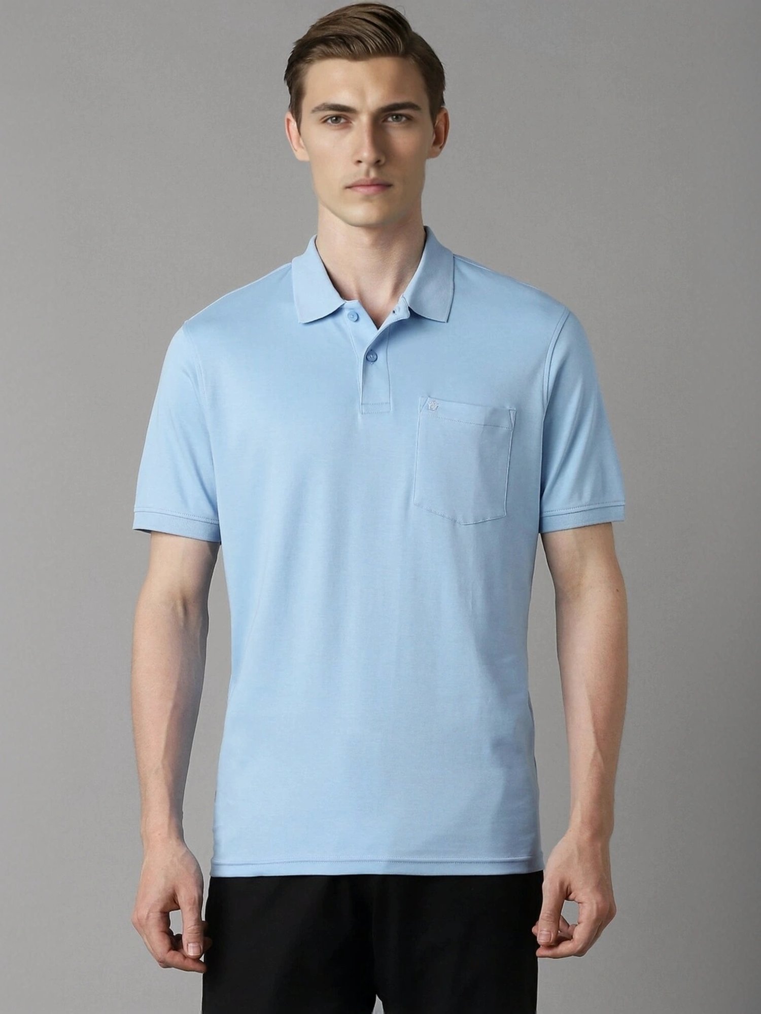 Louis Philippe Blue Cotton Regular Fit Polo T-Shirt
