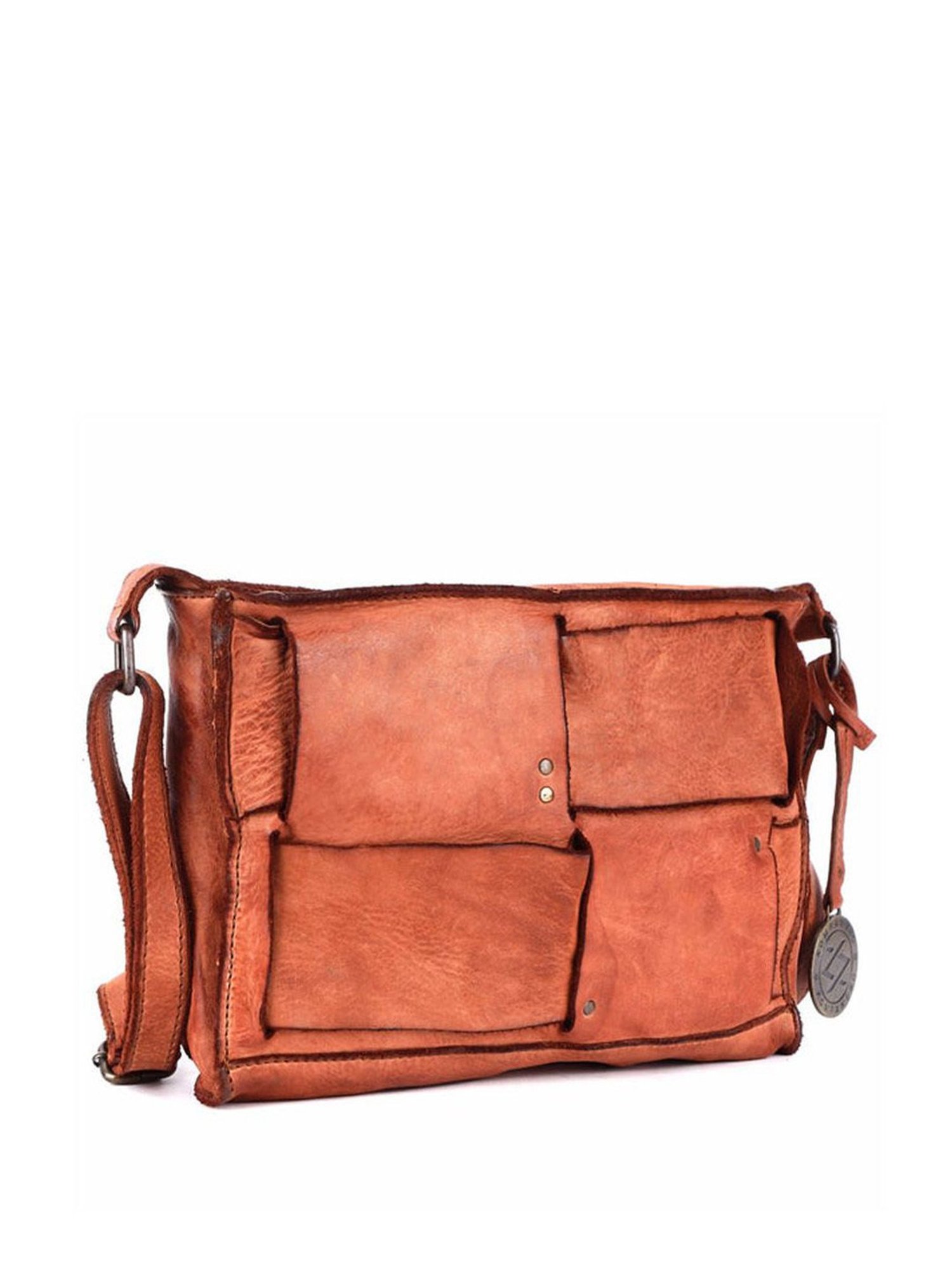 KOMPANERO Rochelle Cognac Leather Textured Sling Handbag